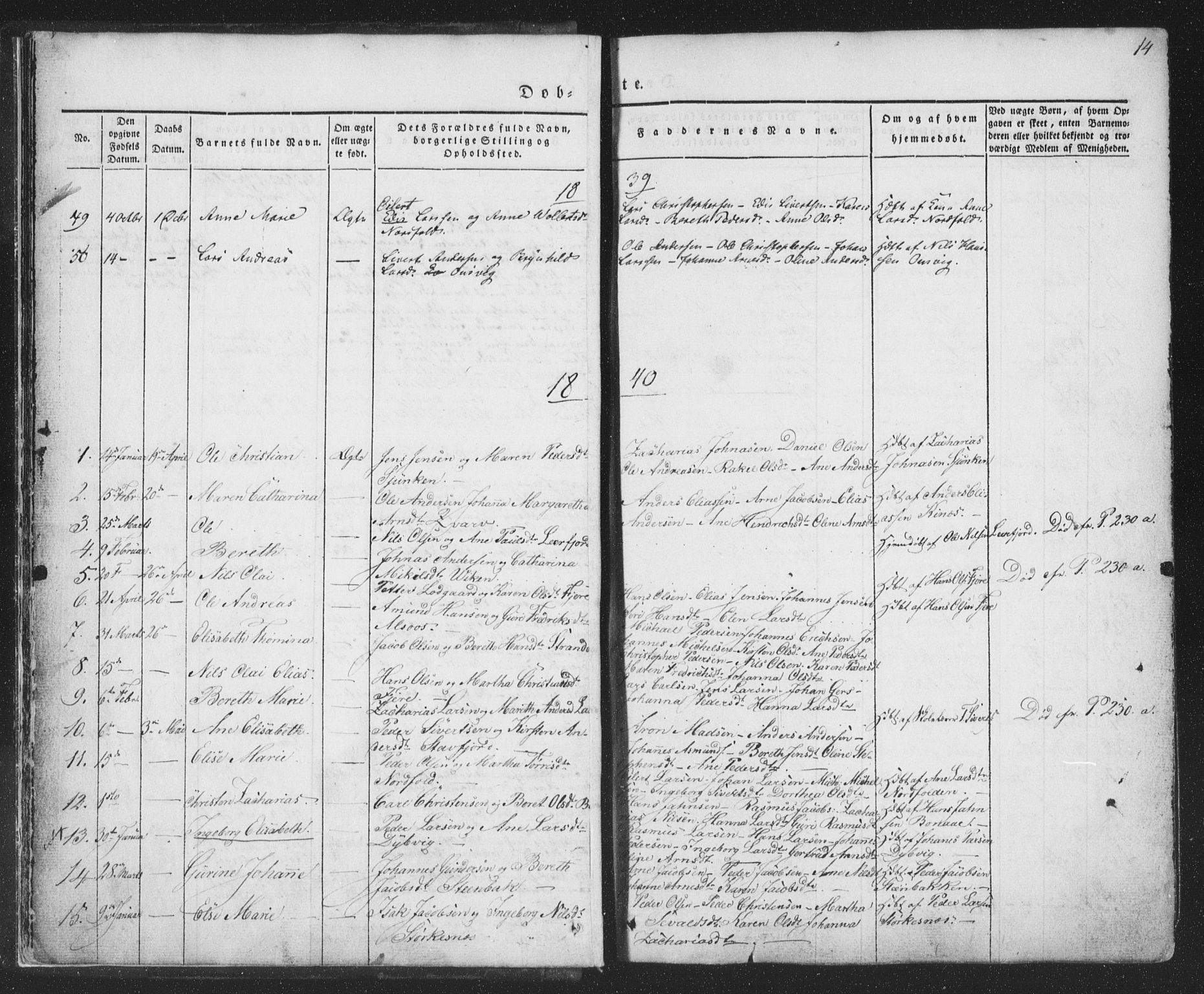 Ministerialprotokoller, klokkerbøker og fødselsregistre - Nordland, SAT/A-1459/853/L0769: Parish register (official) no. 853A08, 1836-1856, p. 14