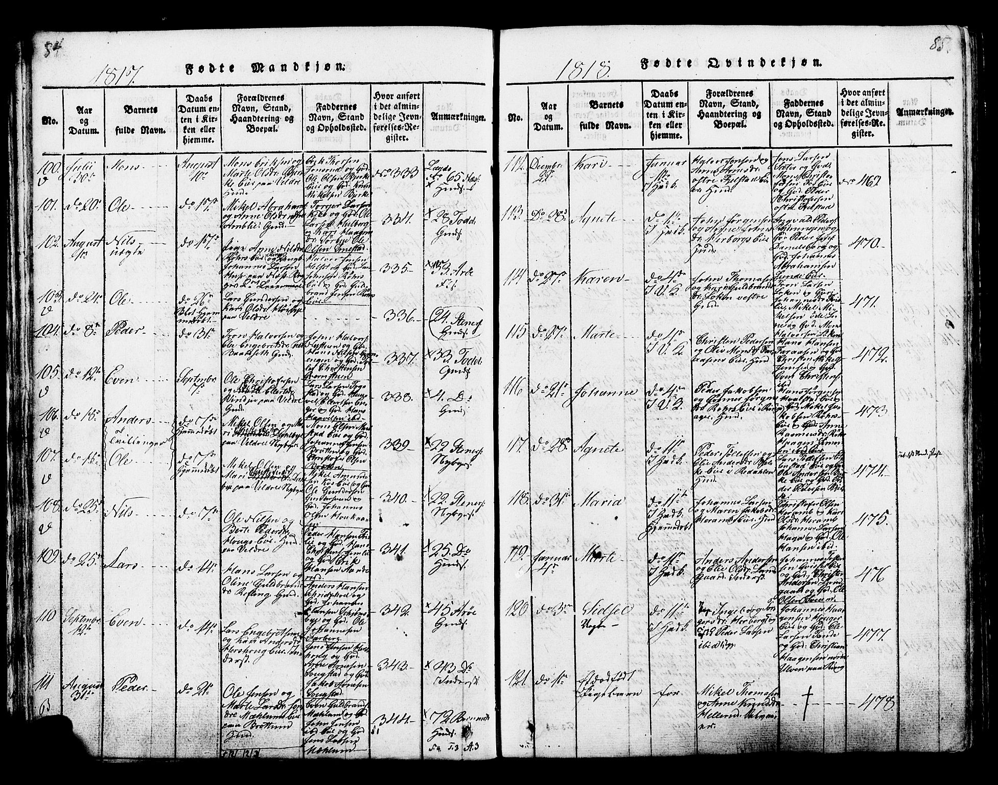 Ringsaker prestekontor, SAH/PREST-014/K/Ka/L0005: Parish register (official) no. 5, 1814-1826, p. 84-85