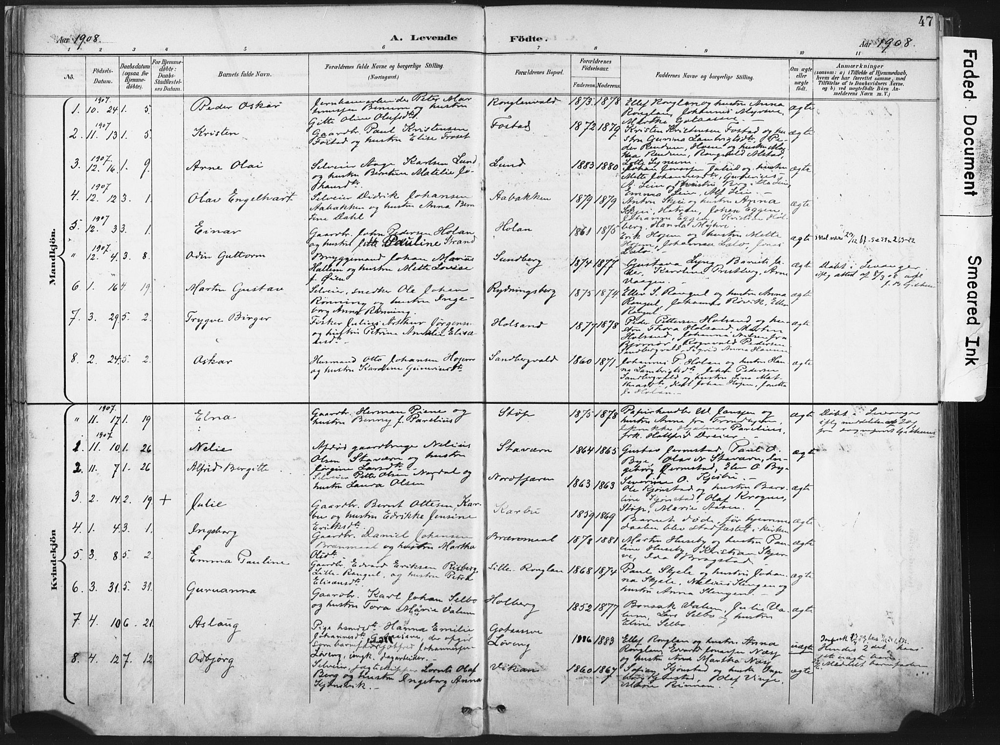 Ministerialprotokoller, klokkerbøker og fødselsregistre - Nord-Trøndelag, AV/SAT-A-1458/717/L0162: Parish register (official) no. 717A12, 1898-1923, p. 47