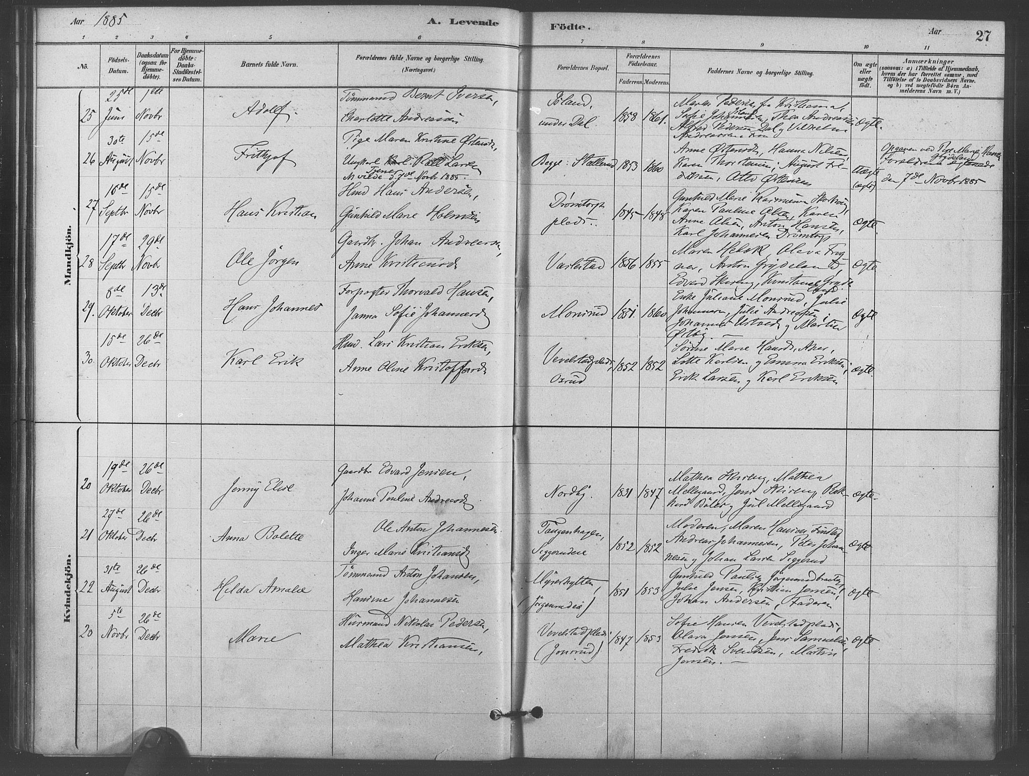 Kråkstad prestekontor Kirkebøker, AV/SAO-A-10125a/F/Fb/L0001: Parish register (official) no. II 1, 1880-1892, p. 27