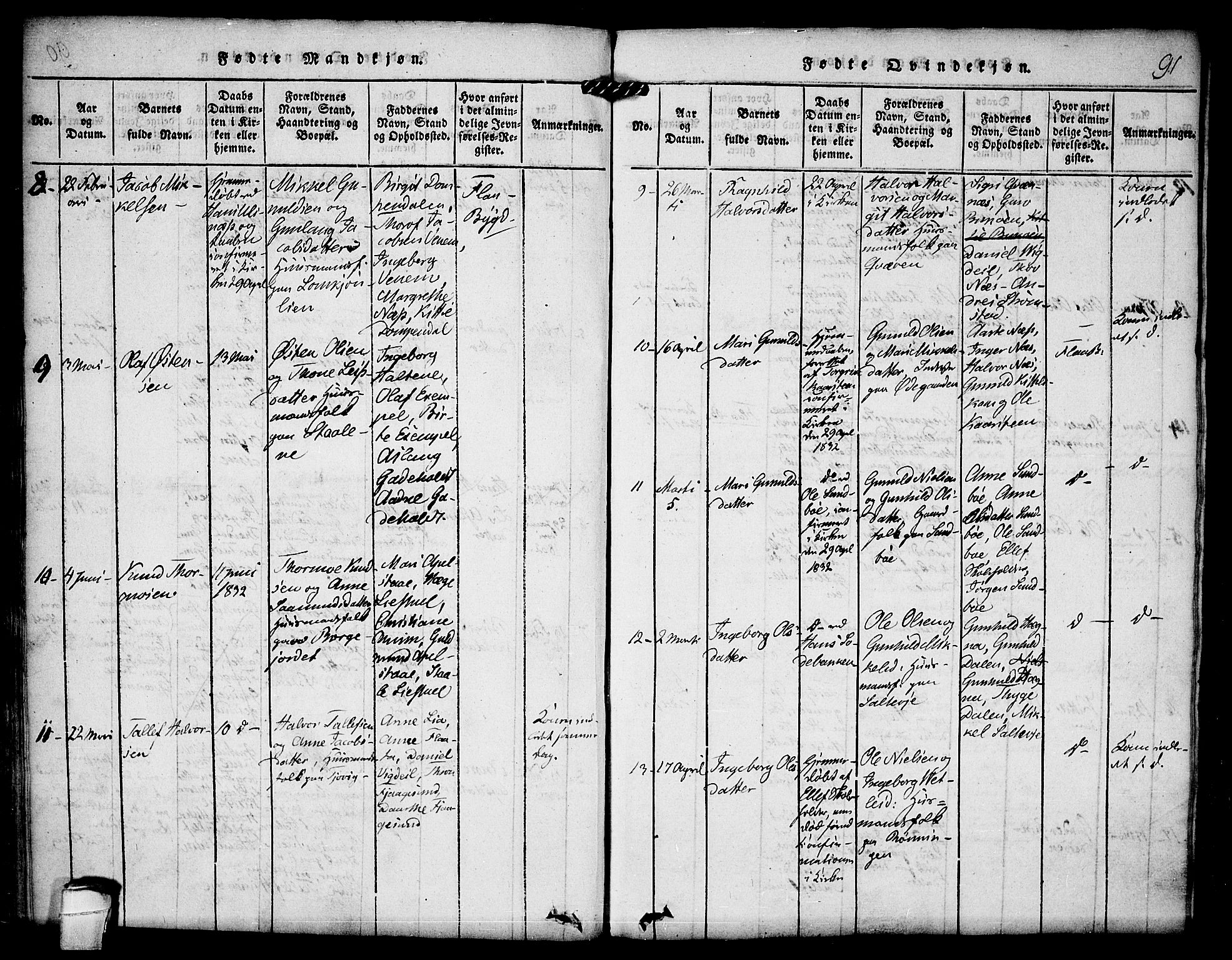 Kviteseid kirkebøker, AV/SAKO-A-276/F/Fa/L0005: Parish register (official) no. I 5, 1815-1836, p. 91