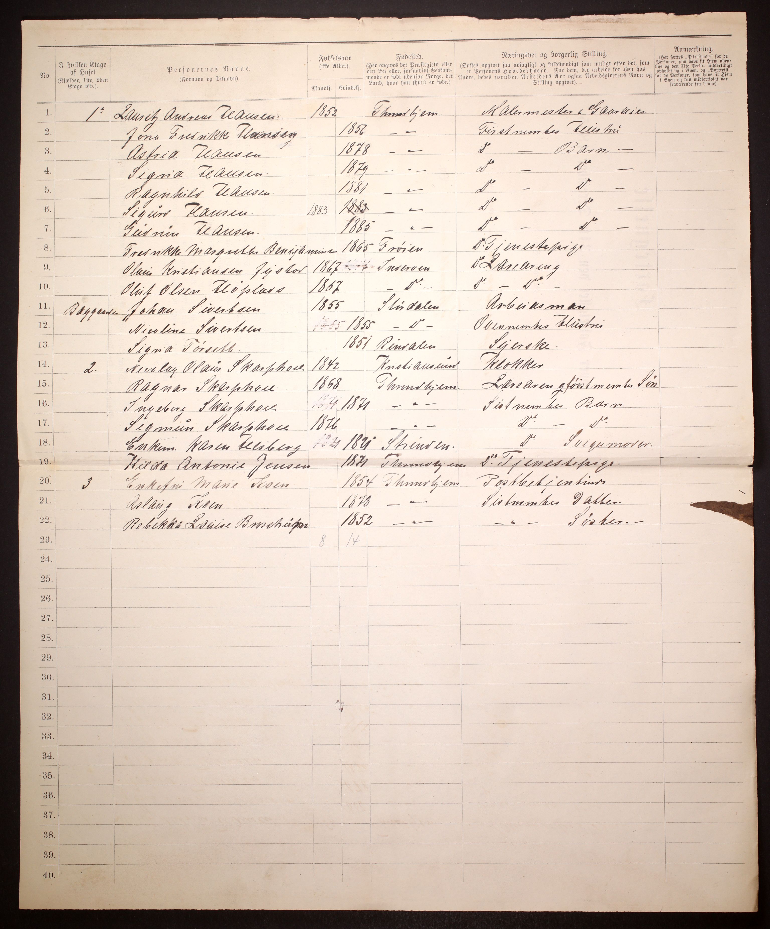 SAT, 1885 census for 1601 Trondheim, 1885, p. 1138