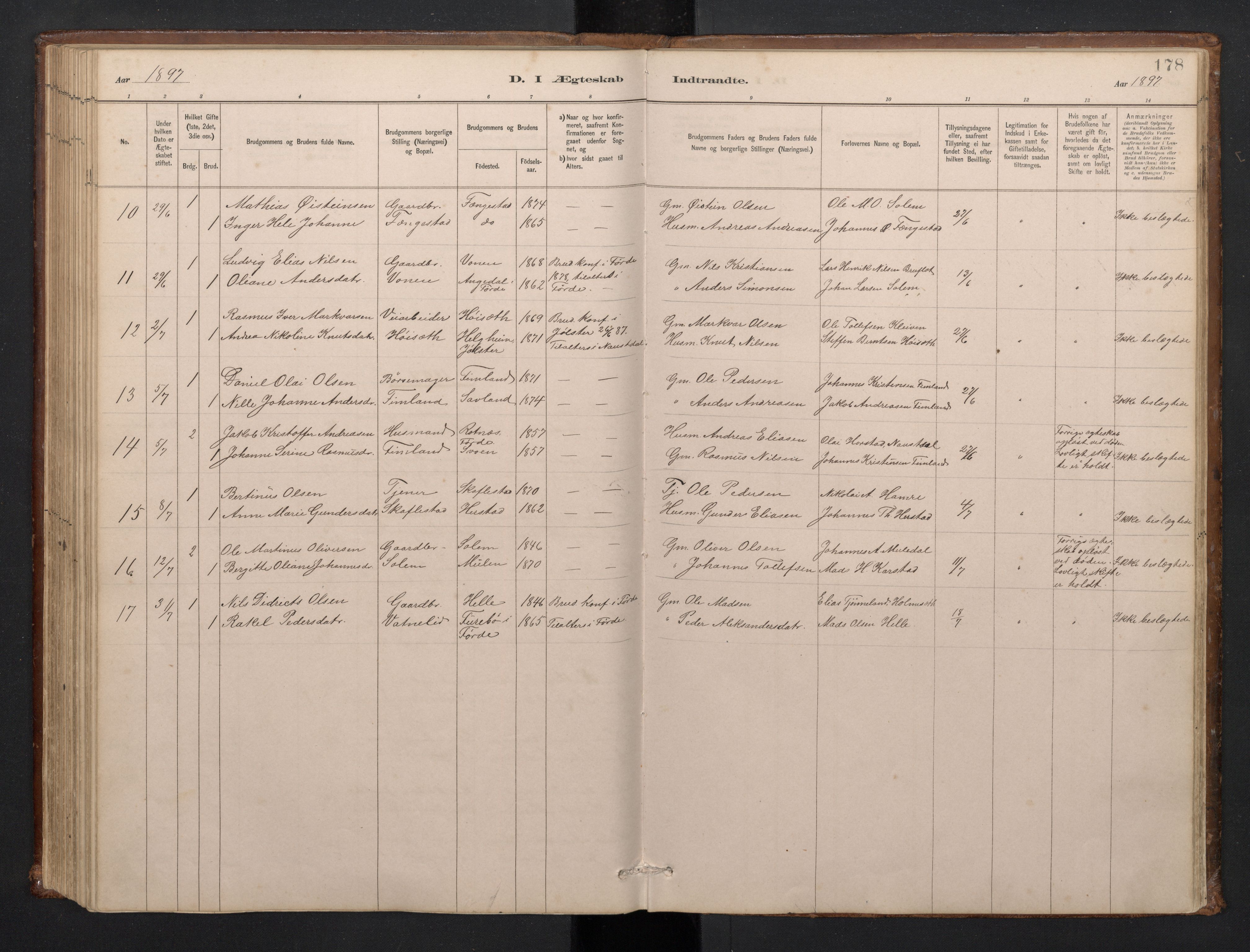 Førde sokneprestembete, AV/SAB-A-79901/H/Hab/Habd/L0003: Parish register (copy) no. D 3, 1881-1897, p. 177b-178a