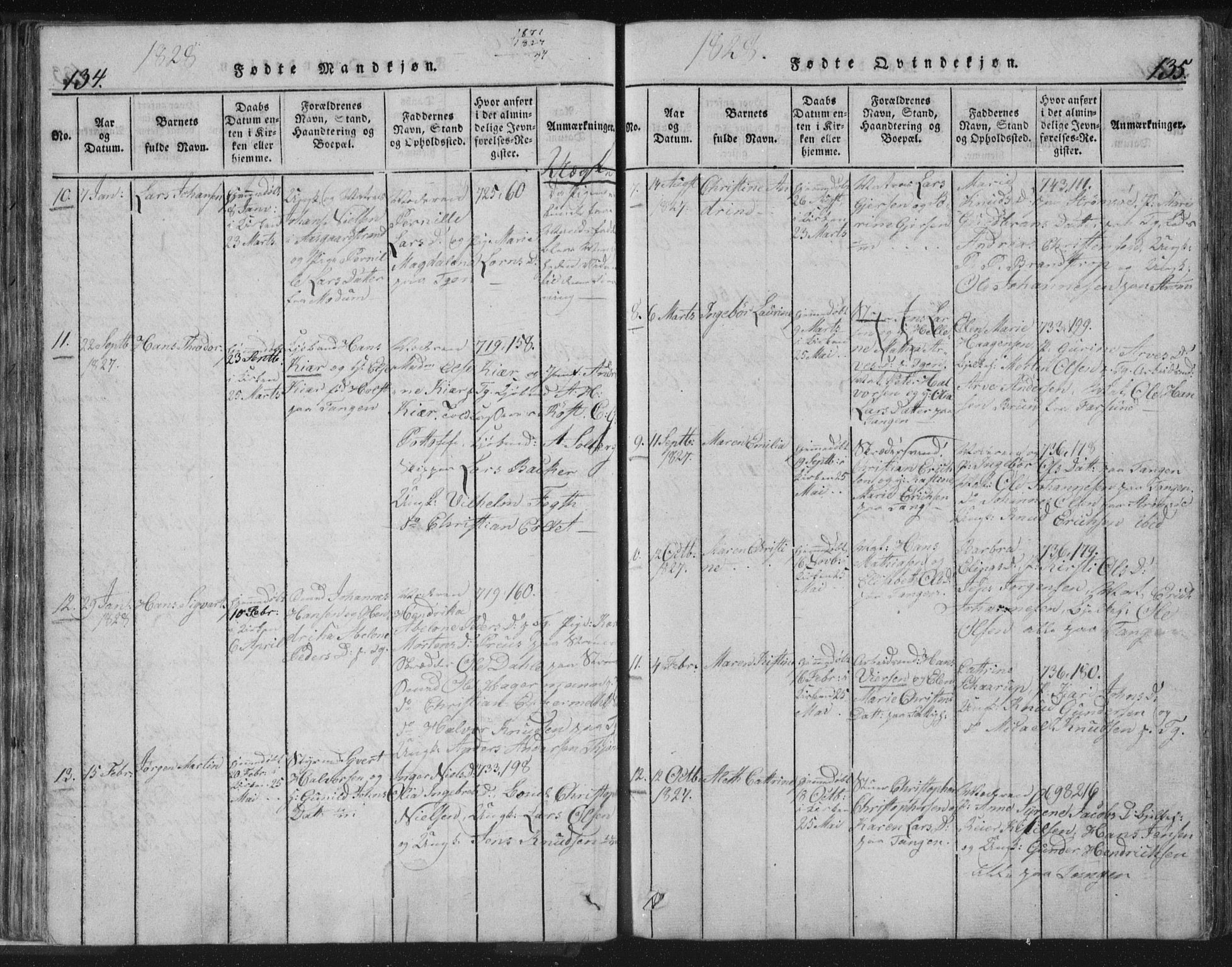 Strømsø kirkebøker, AV/SAKO-A-246/F/Fb/L0004: Parish register (official) no. II 4, 1814-1843, p. 134-135