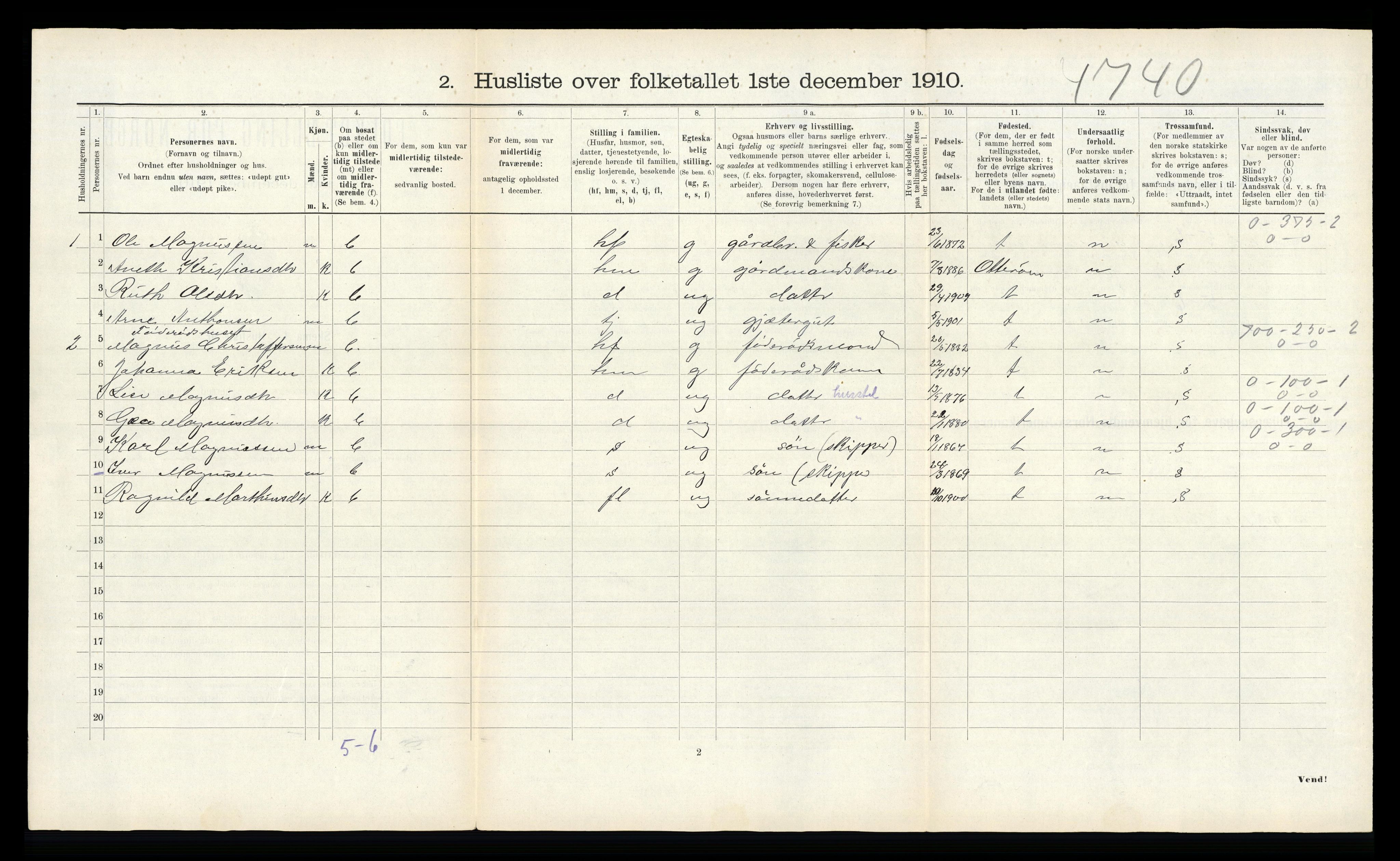 RA, 1910 census for Flatanger, 1910, p. 648