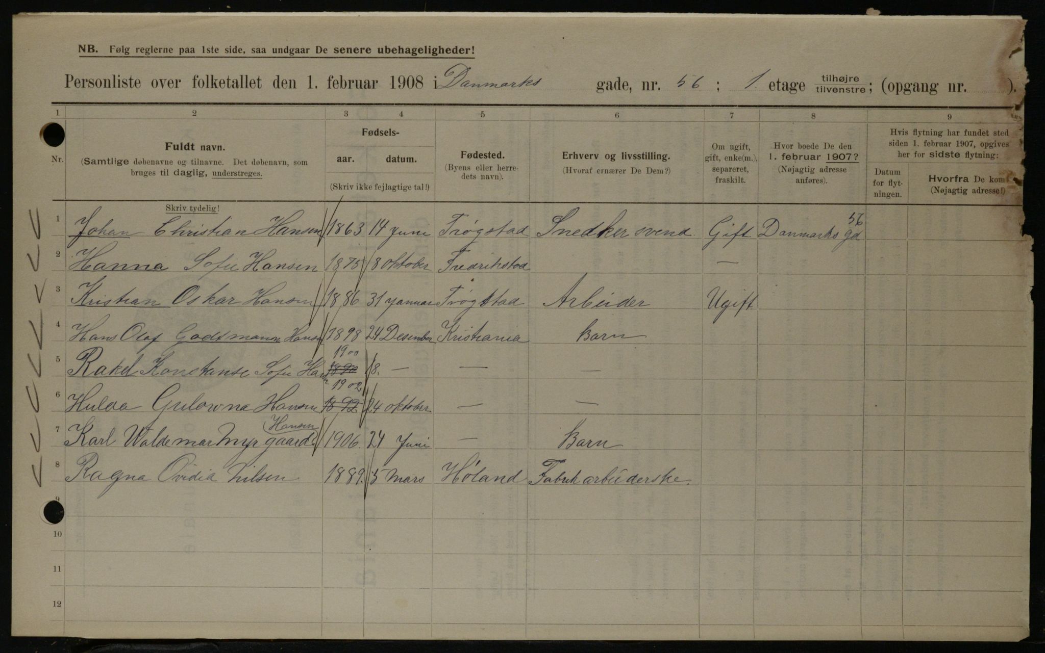 OBA, Municipal Census 1908 for Kristiania, 1908, p. 14084