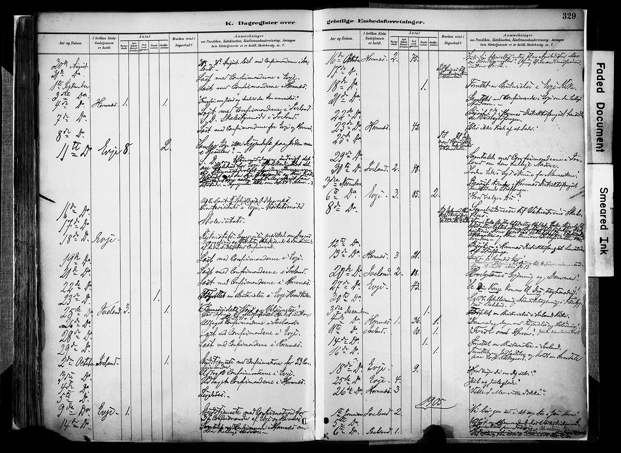 Evje sokneprestkontor, AV/SAK-1111-0008/F/Fa/Faa/L0007: Parish register (official) no. A 7, 1884-1909, p. 329