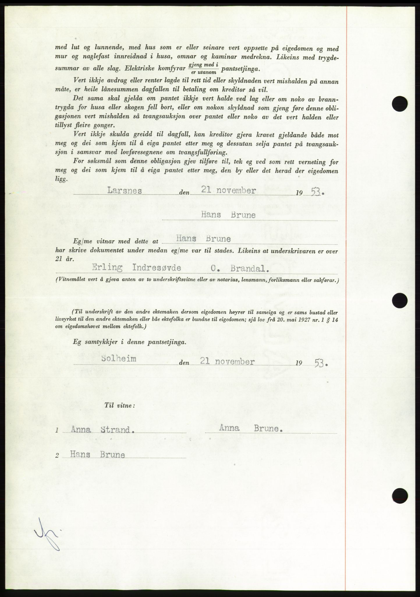 Søre Sunnmøre sorenskriveri, AV/SAT-A-4122/1/2/2C/L0124: Mortgage book no. 12B, 1953-1954, Diary no: : 2909/1953