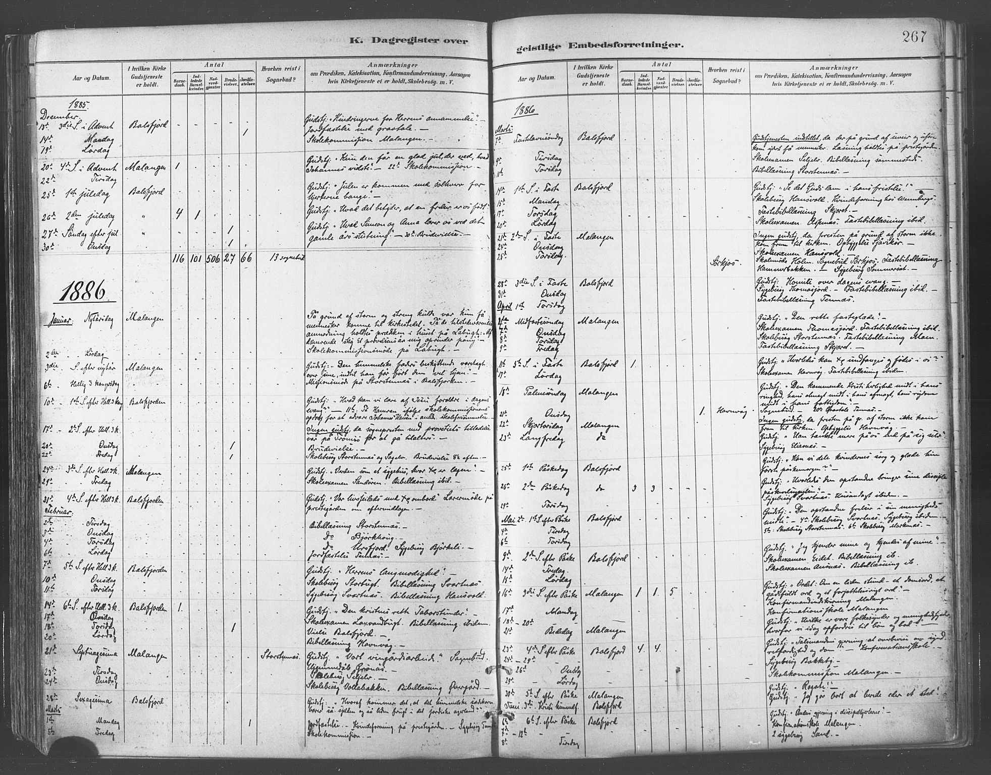 Balsfjord sokneprestembete, AV/SATØ-S-1303/G/Ga/L0005kirke: Parish register (official) no. 5, 1884-1897, p. 267