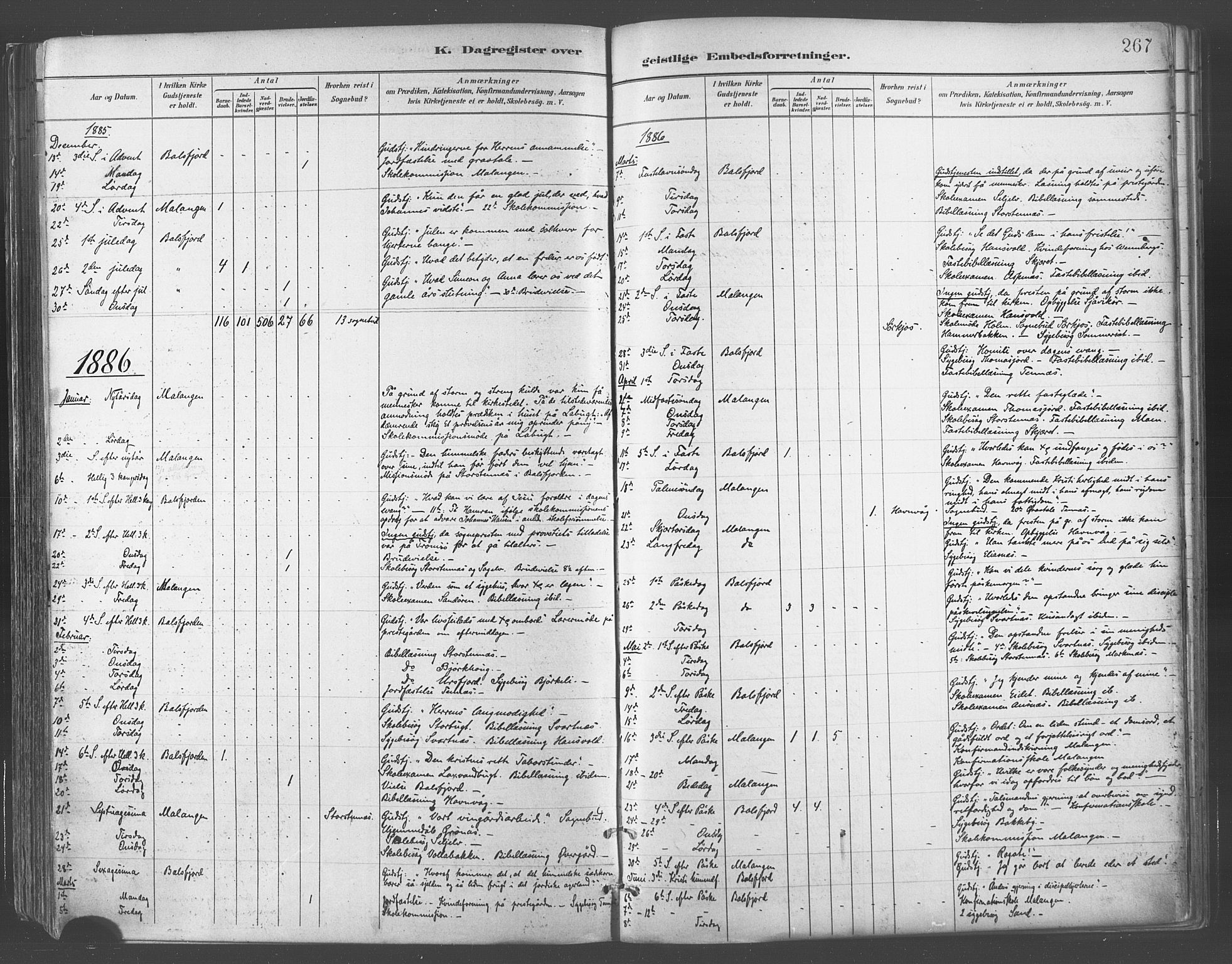 Balsfjord sokneprestembete, SATØ/S-1303/G/Ga/L0005kirke: Parish register (official) no. 5, 1884-1897, p. 267