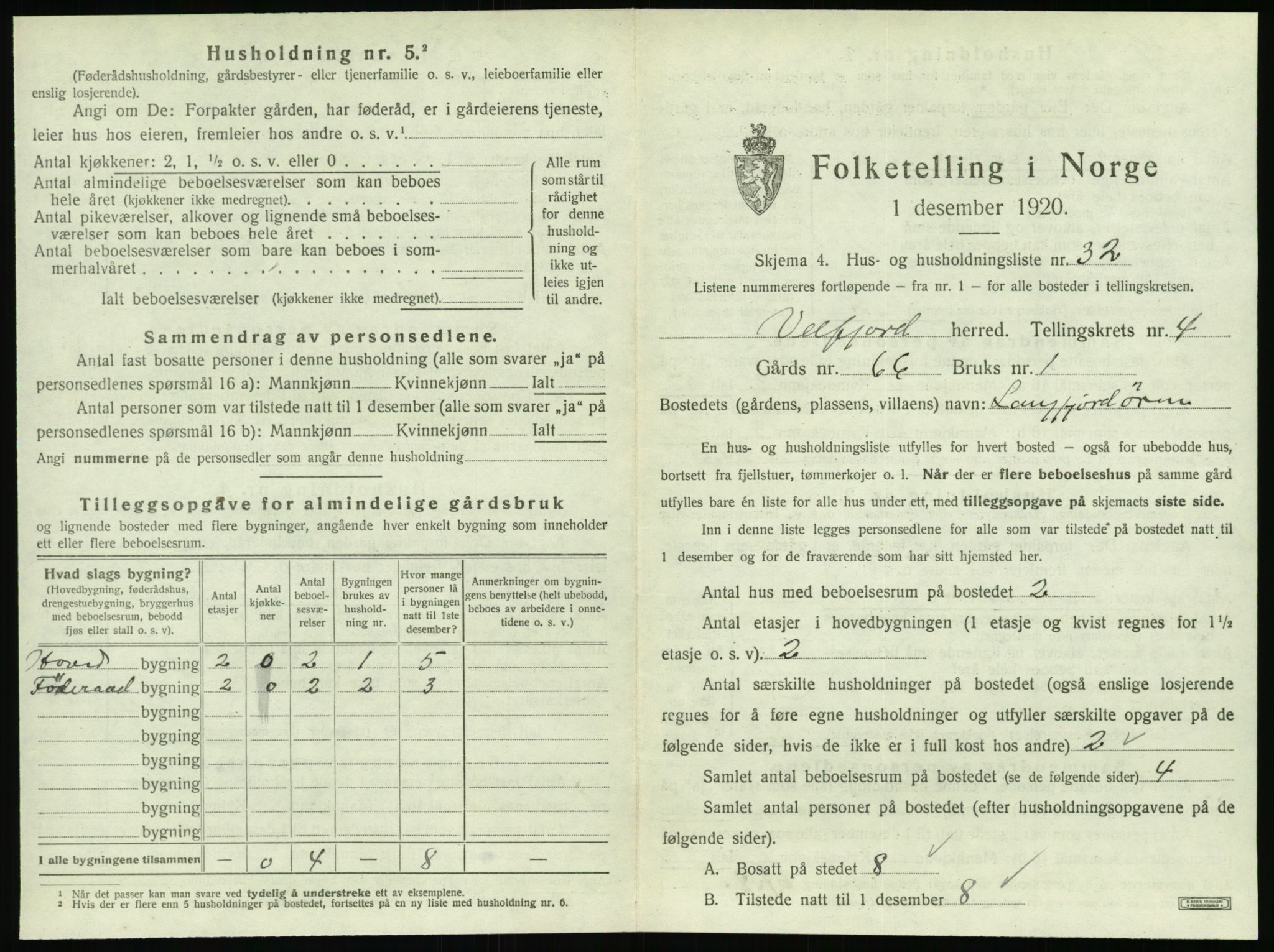 SAT, 1920 census for Velfjord, 1920, p. 465