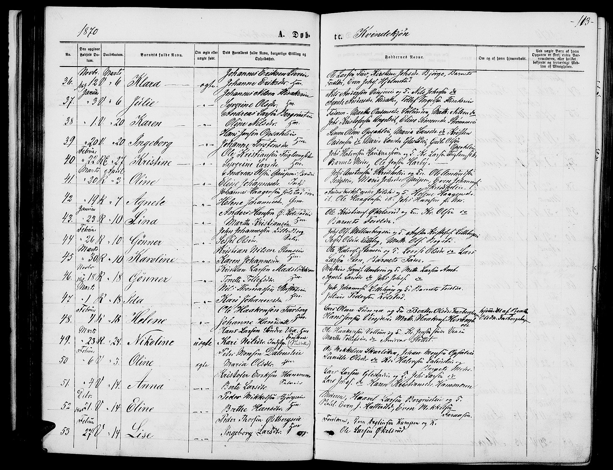 Ringsaker prestekontor, AV/SAH-PREST-014/L/La/L0008: Parish register (copy) no. 8, 1870-1878, p. 113