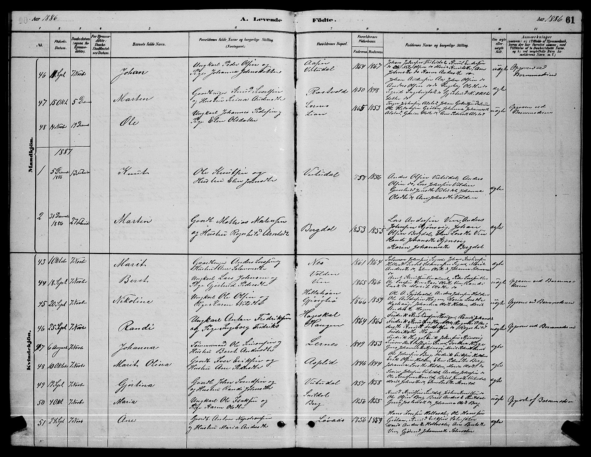 Ministerialprotokoller, klokkerbøker og fødselsregistre - Sør-Trøndelag, AV/SAT-A-1456/630/L0504: Parish register (copy) no. 630C02, 1879-1898, p. 61