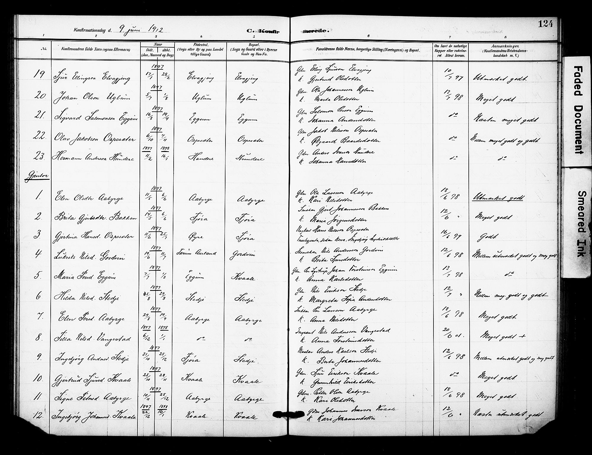 Sogndal sokneprestembete, AV/SAB-A-81301/H/Hab/Haba/L0002: Parish register (copy) no. A 2, 1908-1924, p. 124