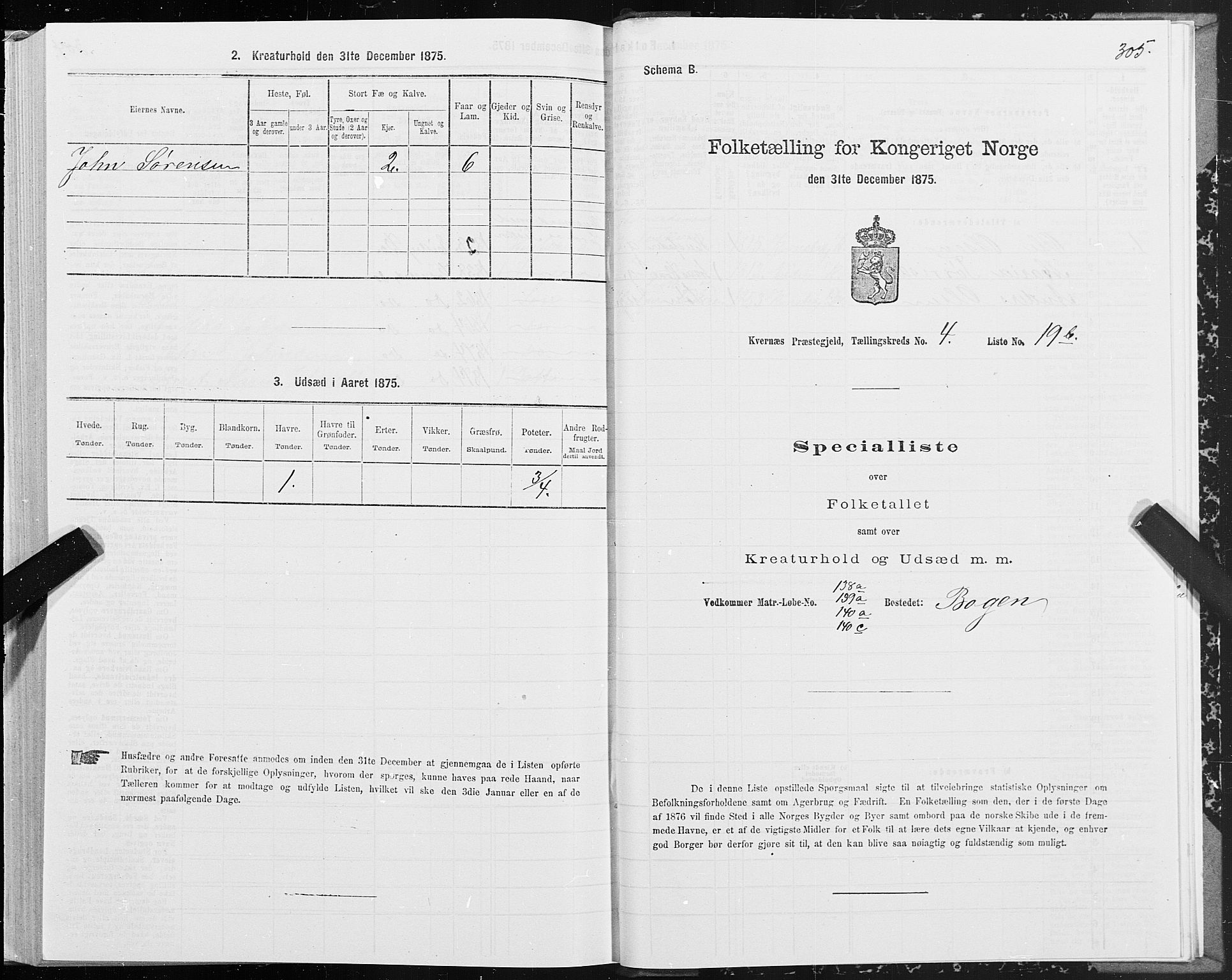 SAT, 1875 census for 1553P Kvernes, 1875, p. 2305