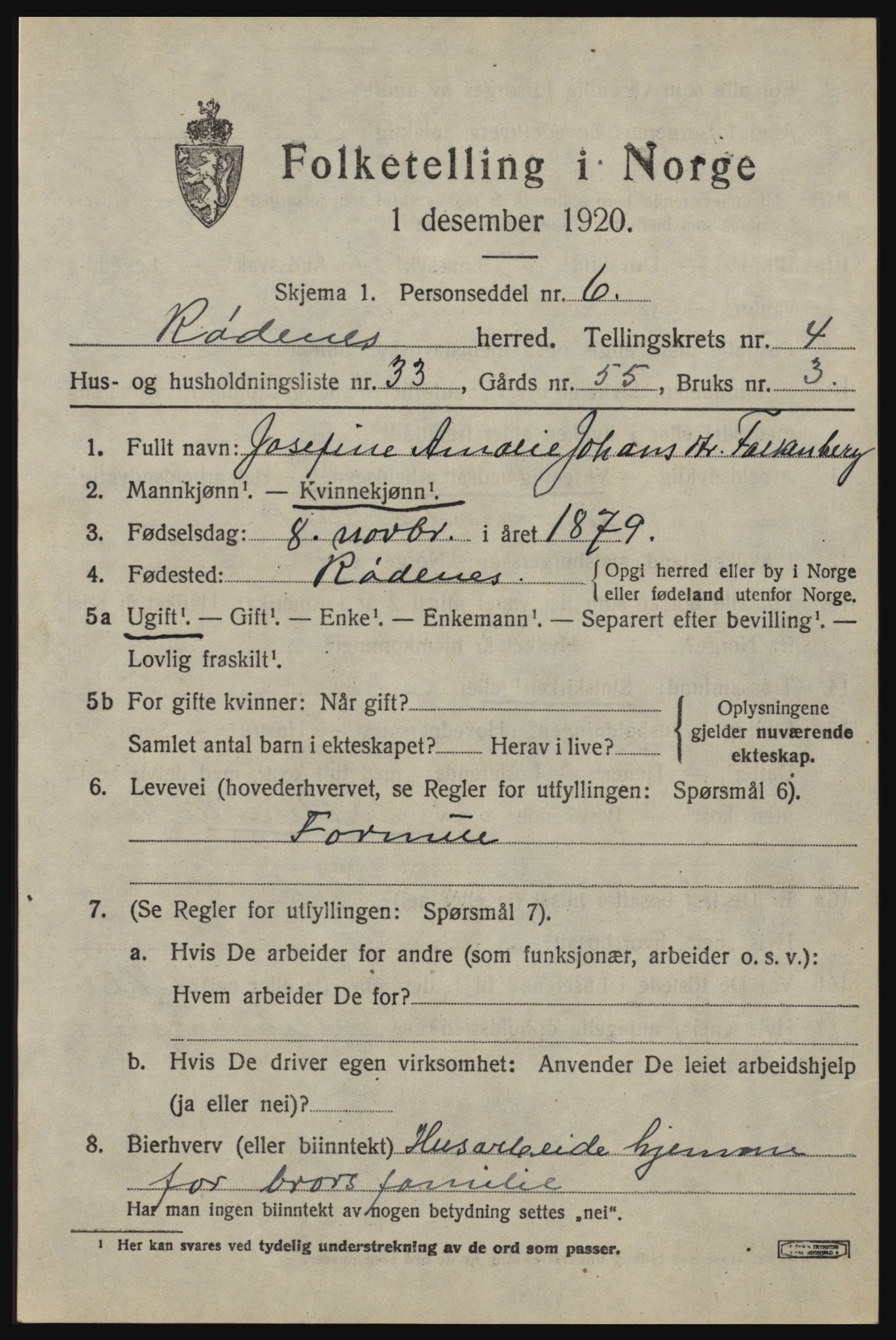 SAO, 1920 census for Rødenes, 1920, p. 2658