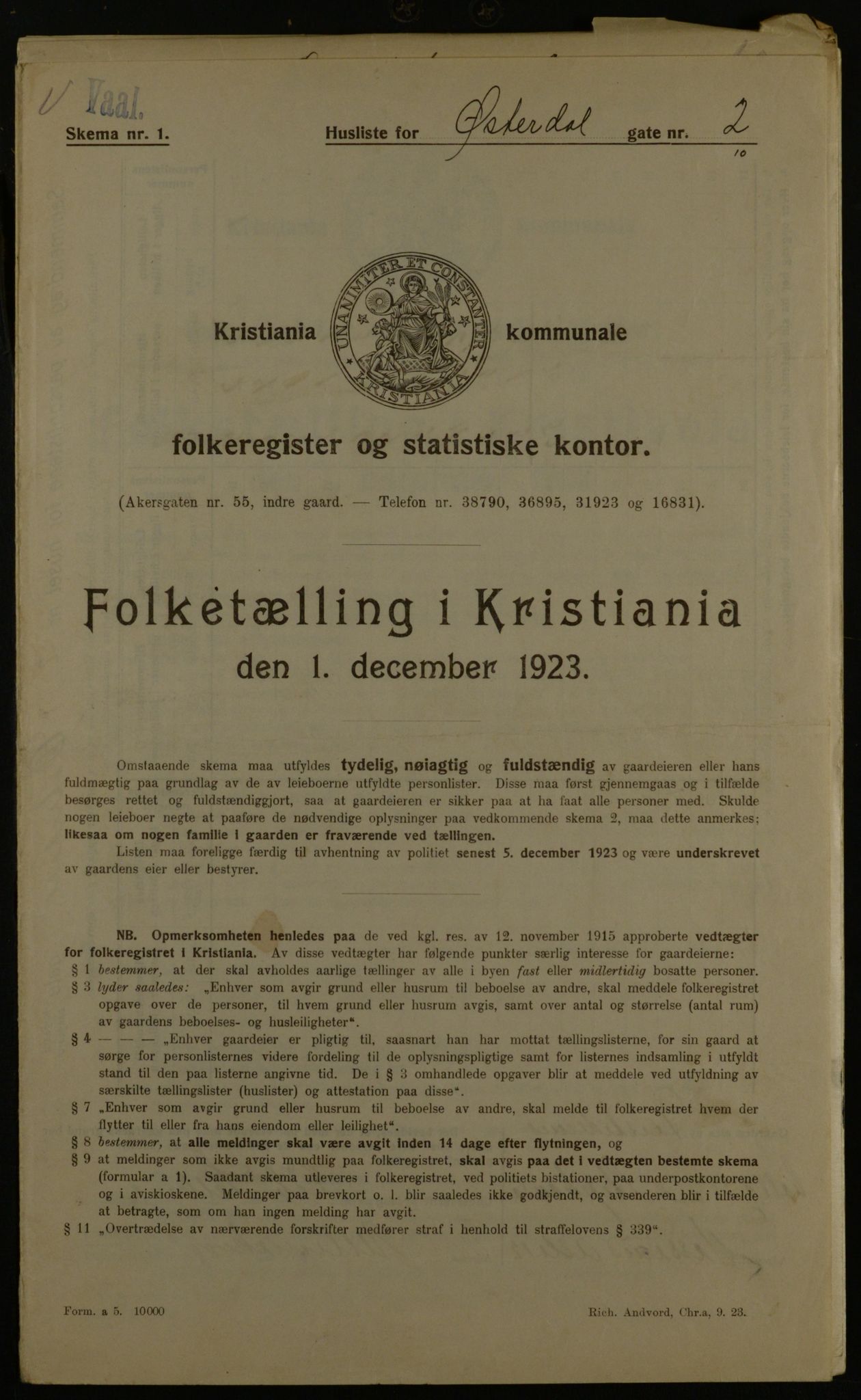 OBA, Municipal Census 1923 for Kristiania, 1923, p. 142178