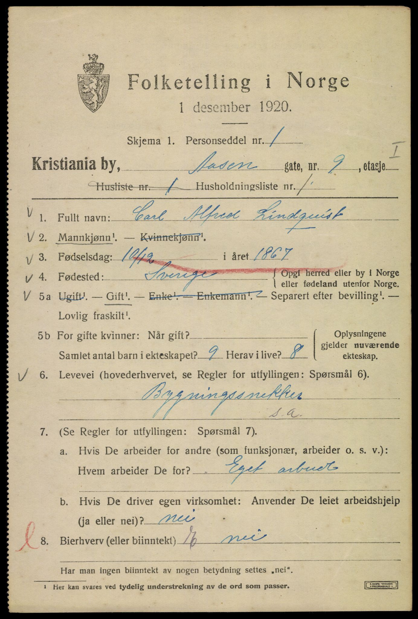 SAO, 1920 census for Kristiania, 1920, p. 136713