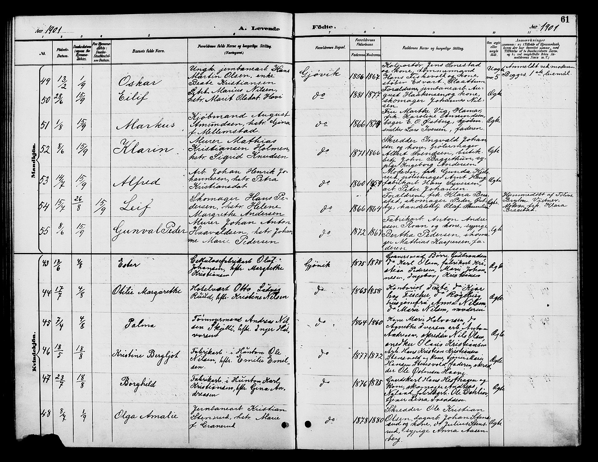 Vardal prestekontor, AV/SAH-PREST-100/H/Ha/Hab/L0009: Parish register (copy) no. 9, 1894-1902, p. 61