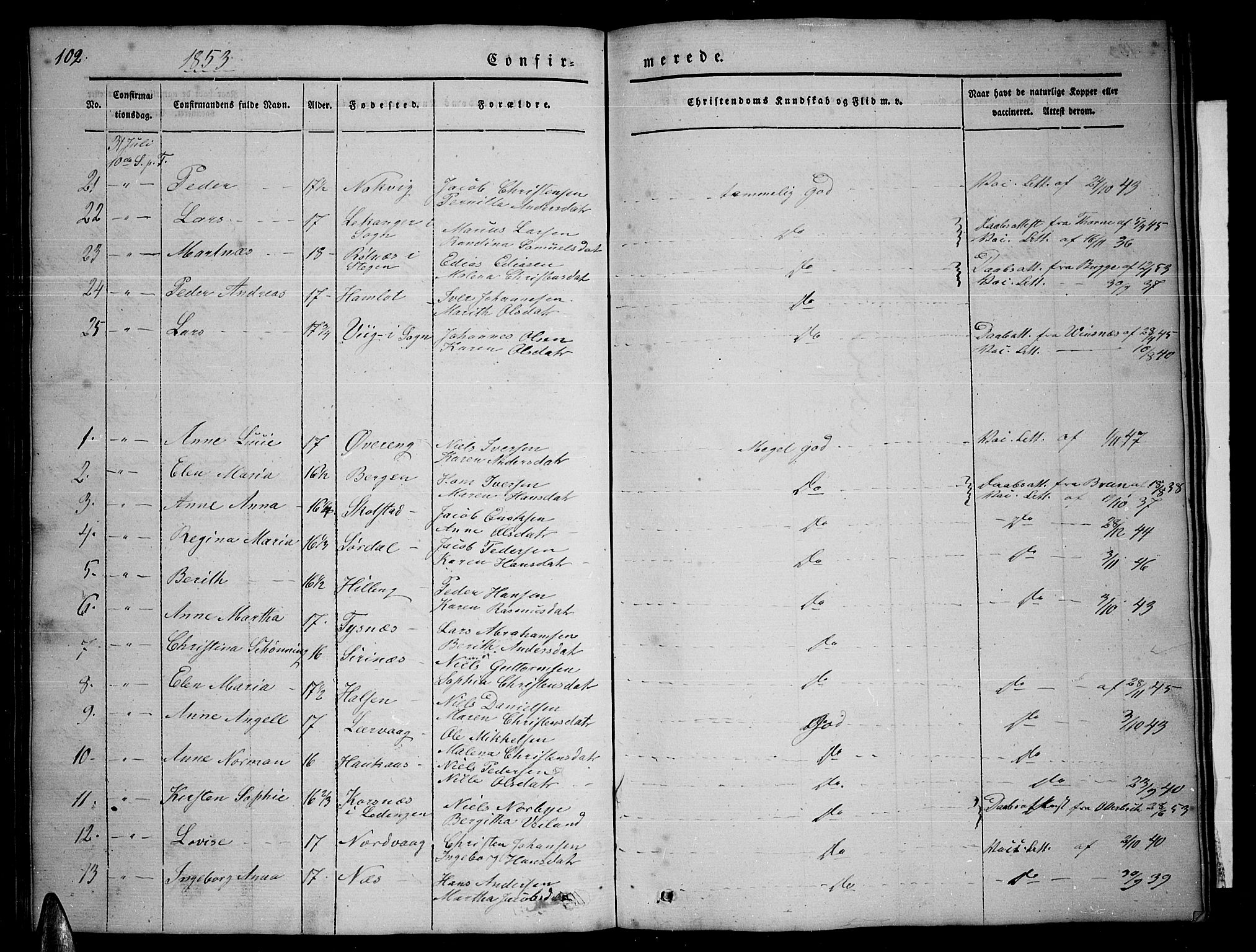 Ministerialprotokoller, klokkerbøker og fødselsregistre - Nordland, AV/SAT-A-1459/859/L0856: Parish register (copy) no. 859C02, 1843-1854, p. 102