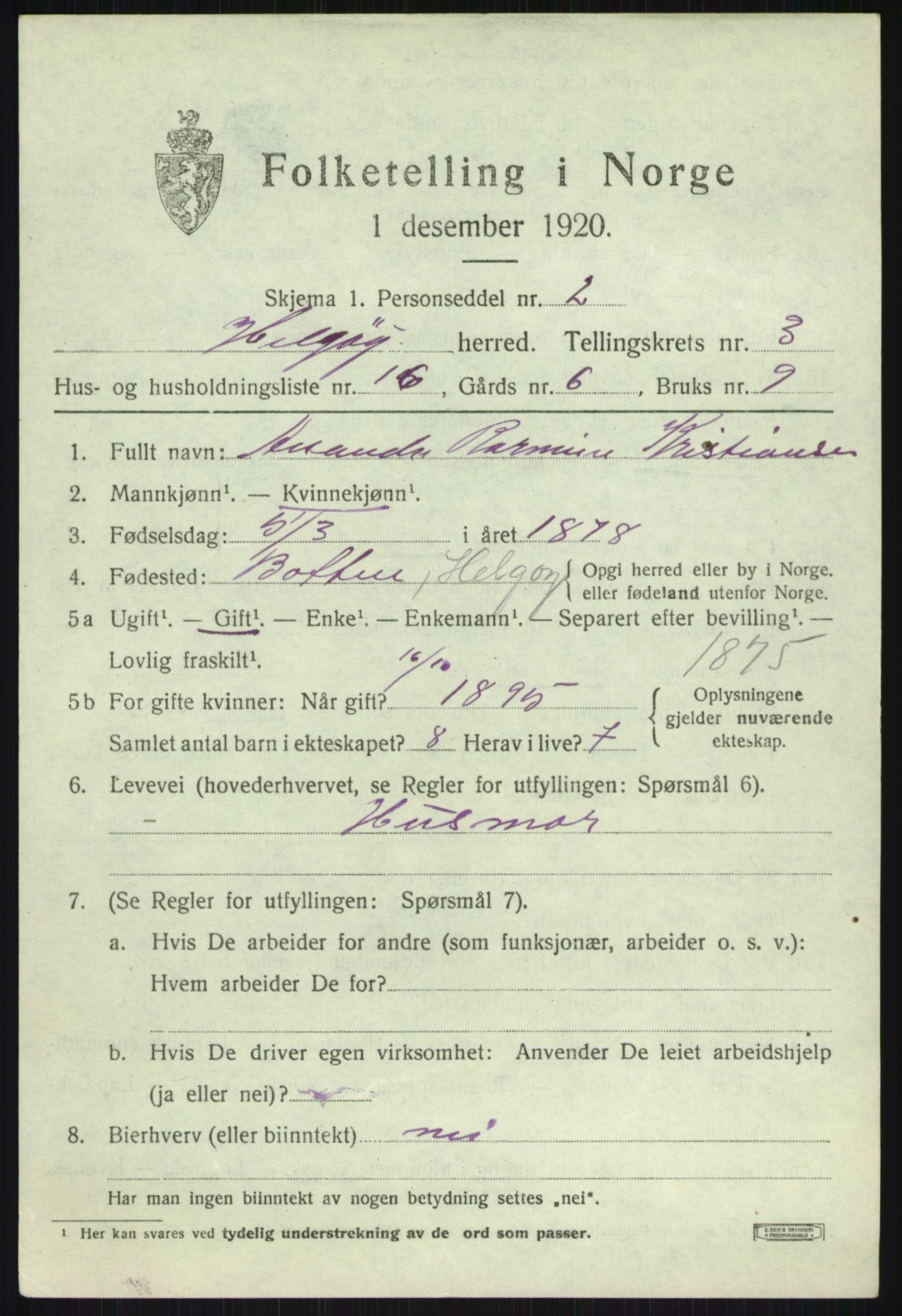 SATØ, 1920 census for Helgøy, 1920, p. 1587
