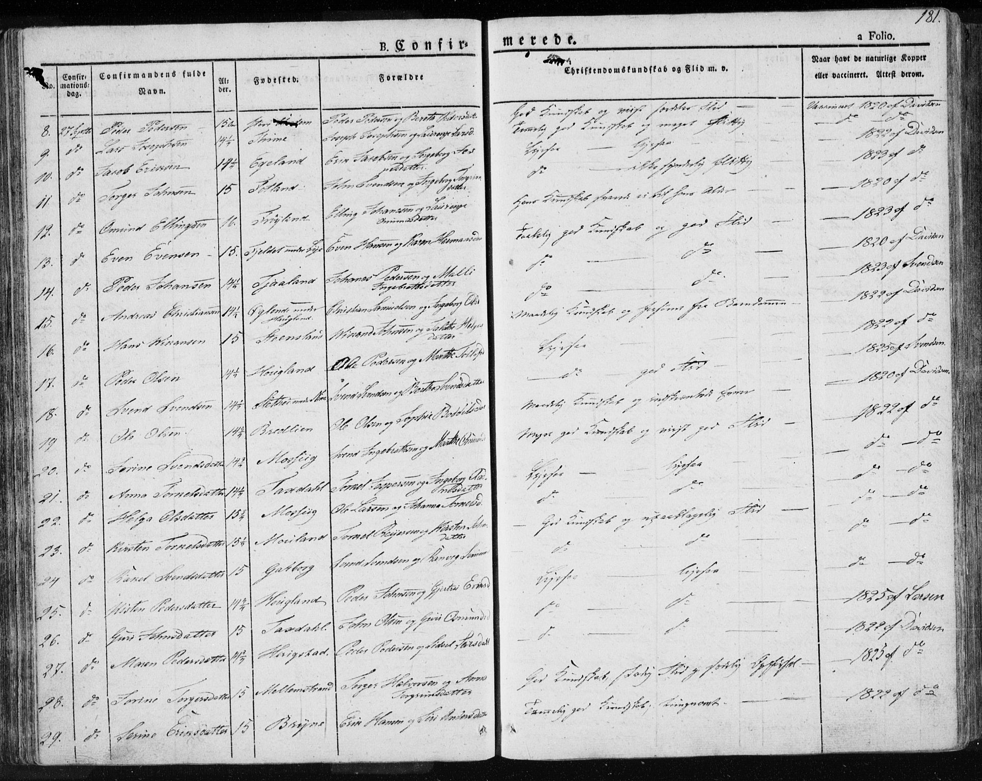 Lye sokneprestkontor, AV/SAST-A-101794/001/30BA/L0004: Parish register (official) no. A 4, 1826-1841, p. 181