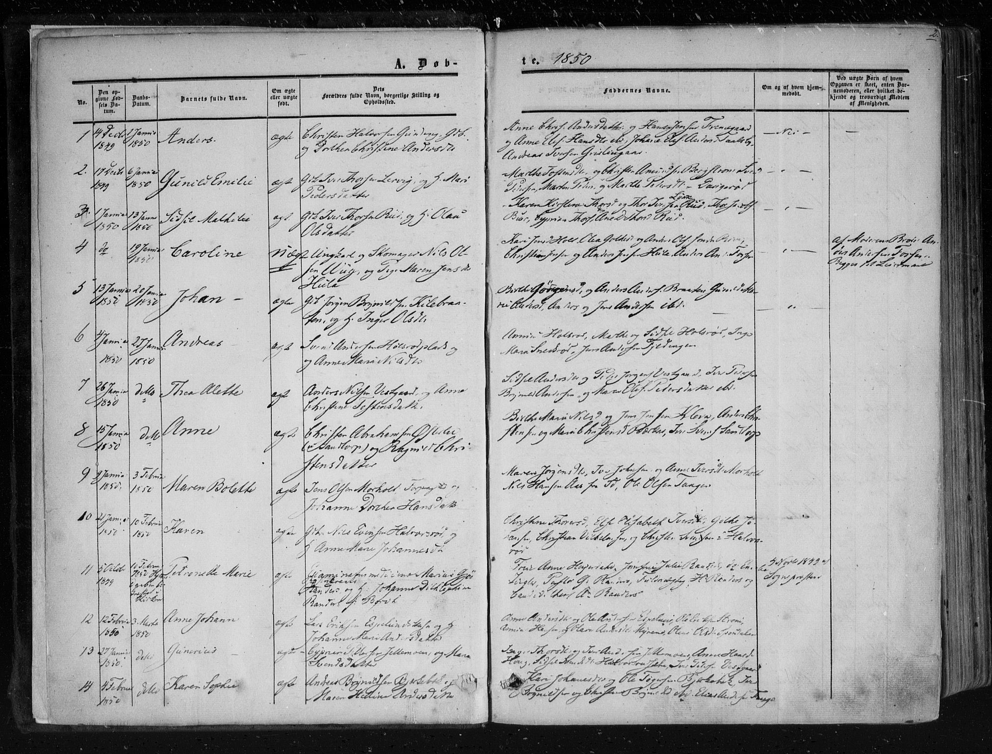 Aremark prestekontor Kirkebøker, SAO/A-10899/F/Fc/L0003: Parish register (official) no. III 3, 1850-1865, p. 2
