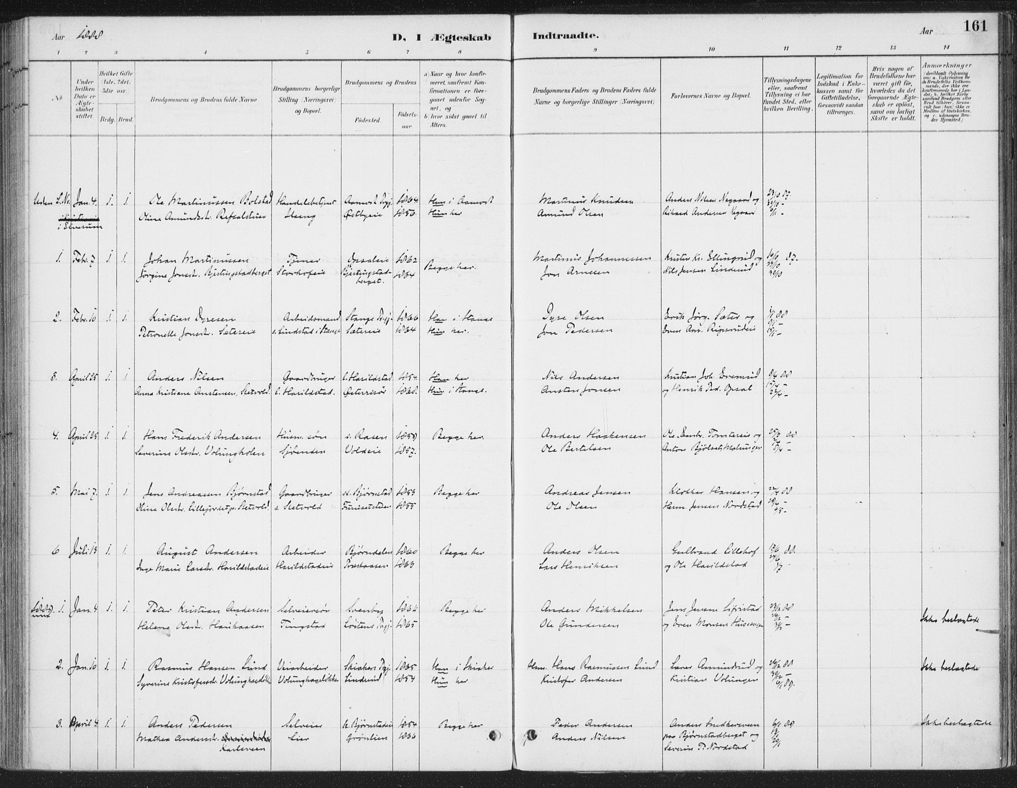 Romedal prestekontor, SAH/PREST-004/K/L0008: Parish register (official) no. 8, 1887-1905, p. 161