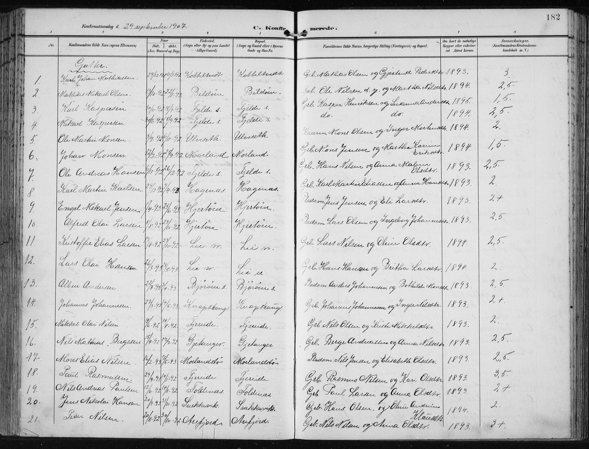 Fjell sokneprestembete, SAB/A-75301/H/Haa: Parish register (official) no. A  9, 1899-1910, p. 182