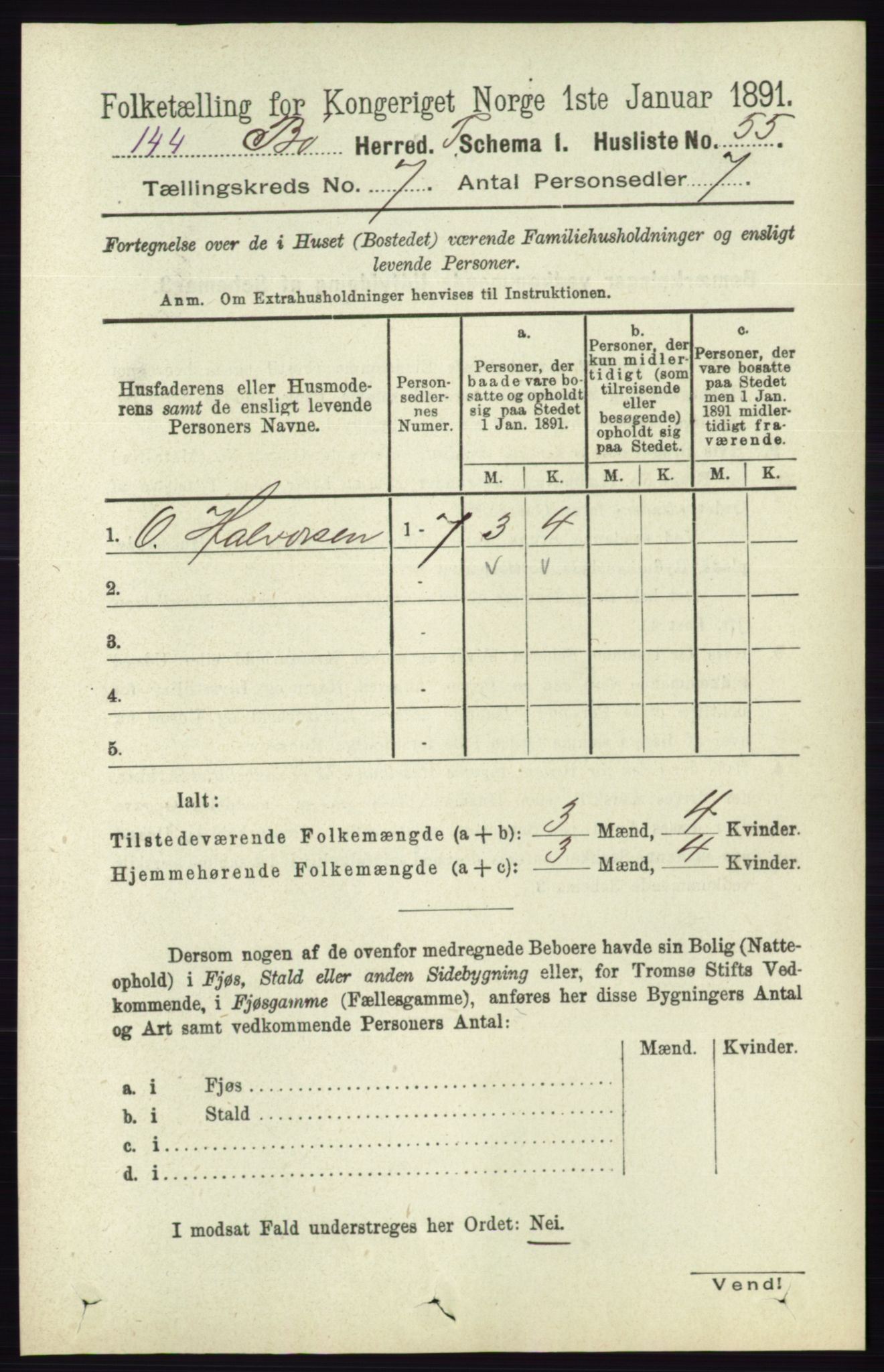 RA, 1891 census for 0821 Bø, 1891, p. 2199