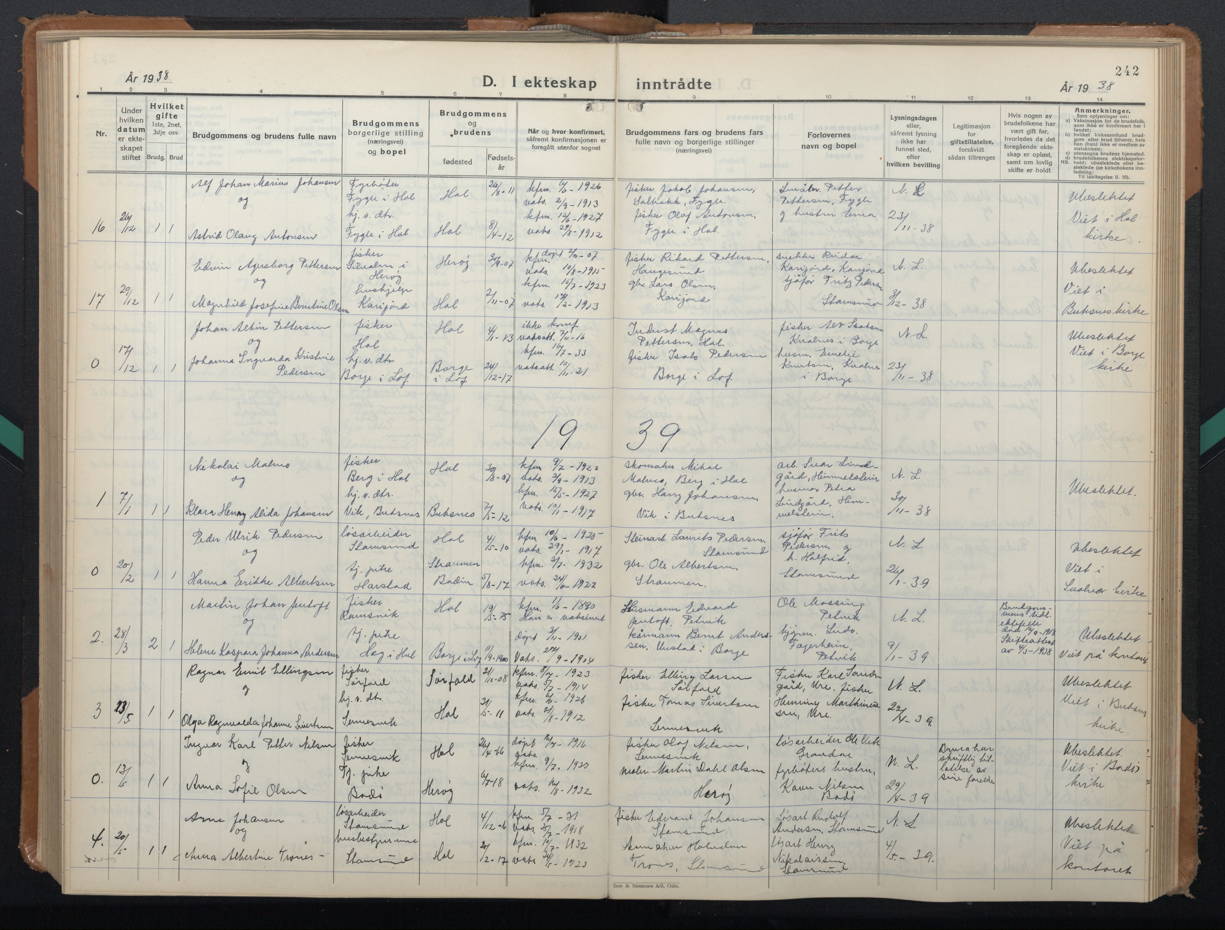 Ministerialprotokoller, klokkerbøker og fødselsregistre - Nordland, AV/SAT-A-1459/882/L1184: Parish register (copy) no. 882C02, 1932-1951, p. 242