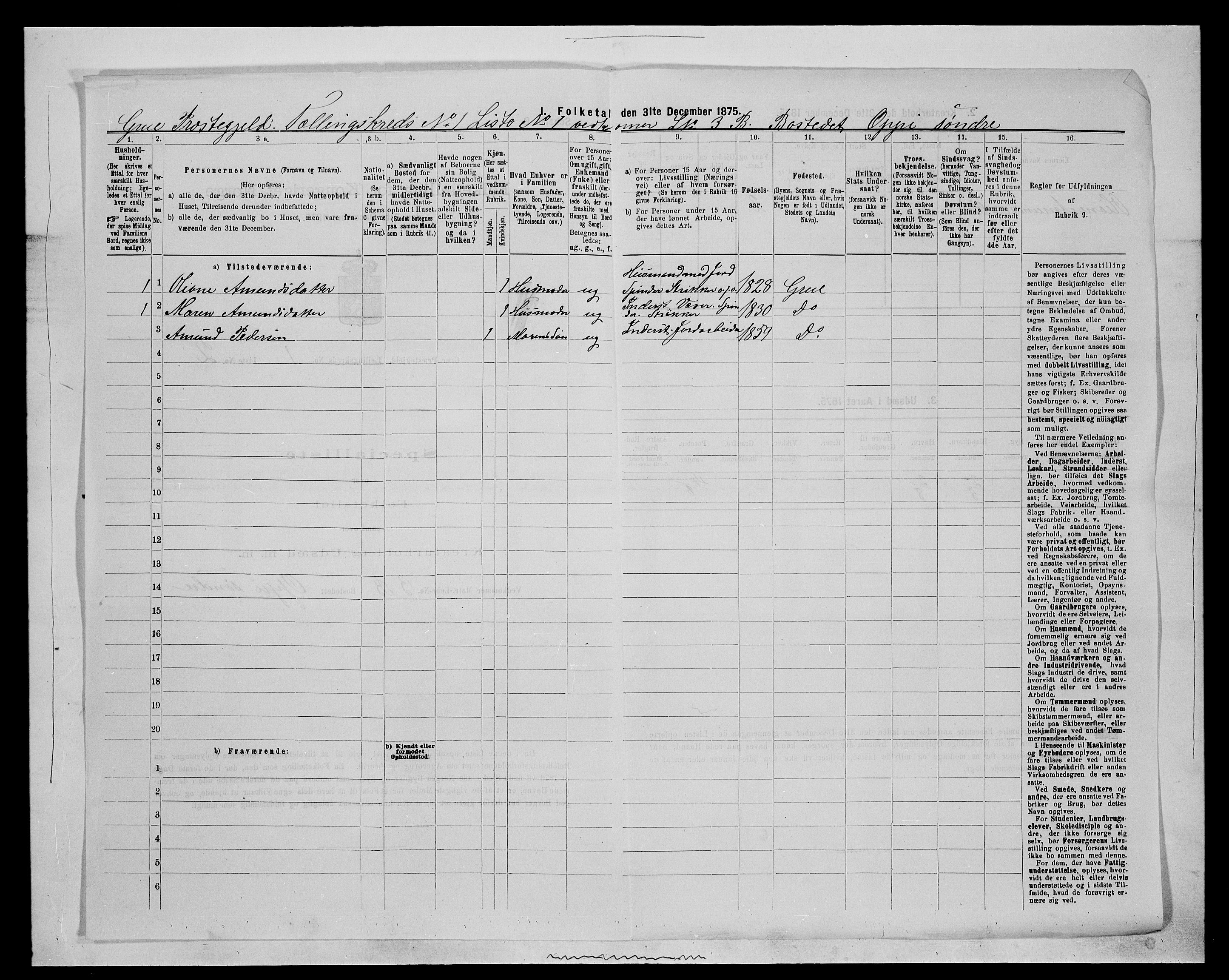 SAH, 1875 census for 0423P Grue, 1875, p. 156