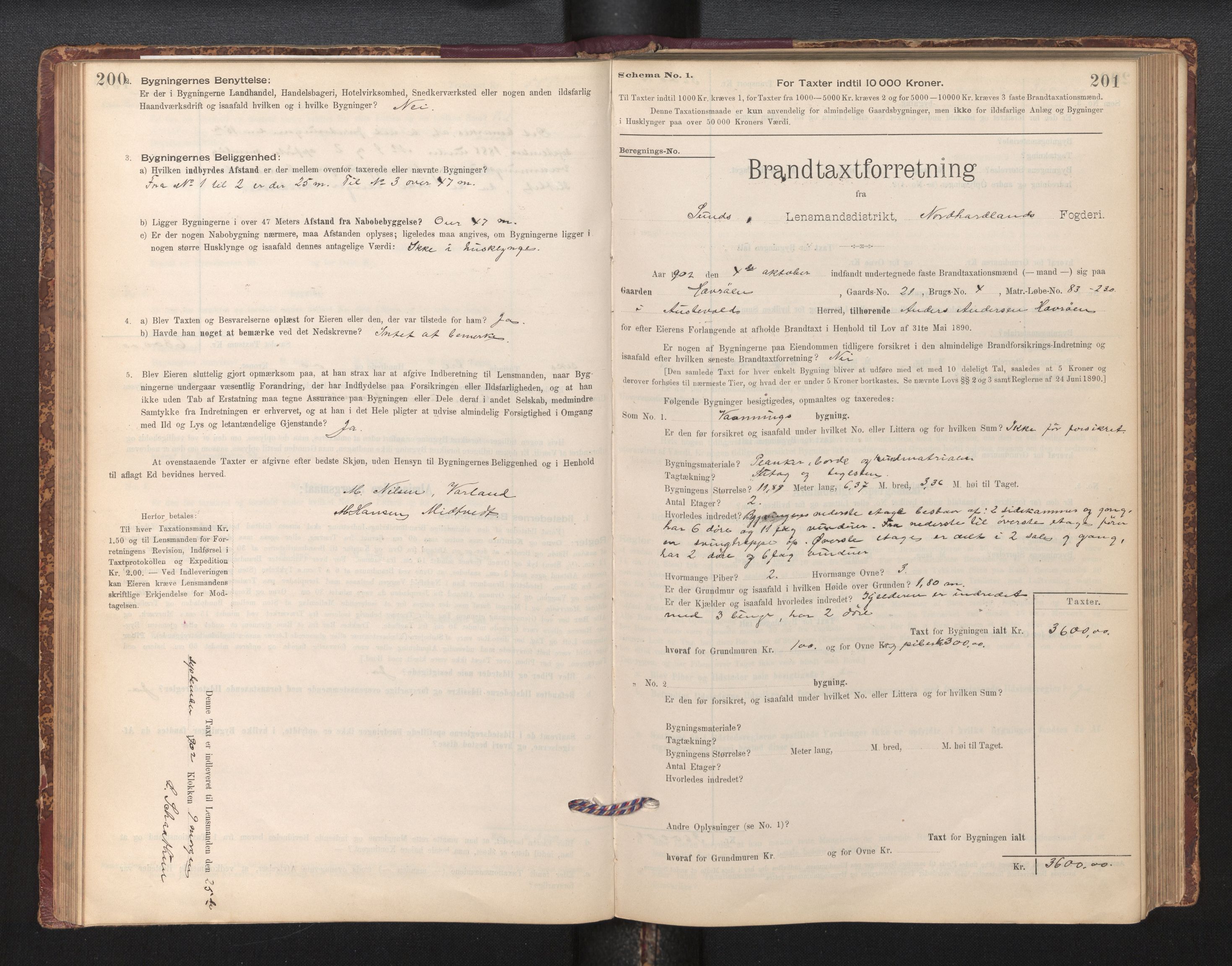 Lensmannen i Sund og Austevoll, AV/SAB-A-35201/0012/L0003: Branntakstprotokoll, skjematakst, 1894-1917, p. 200-201