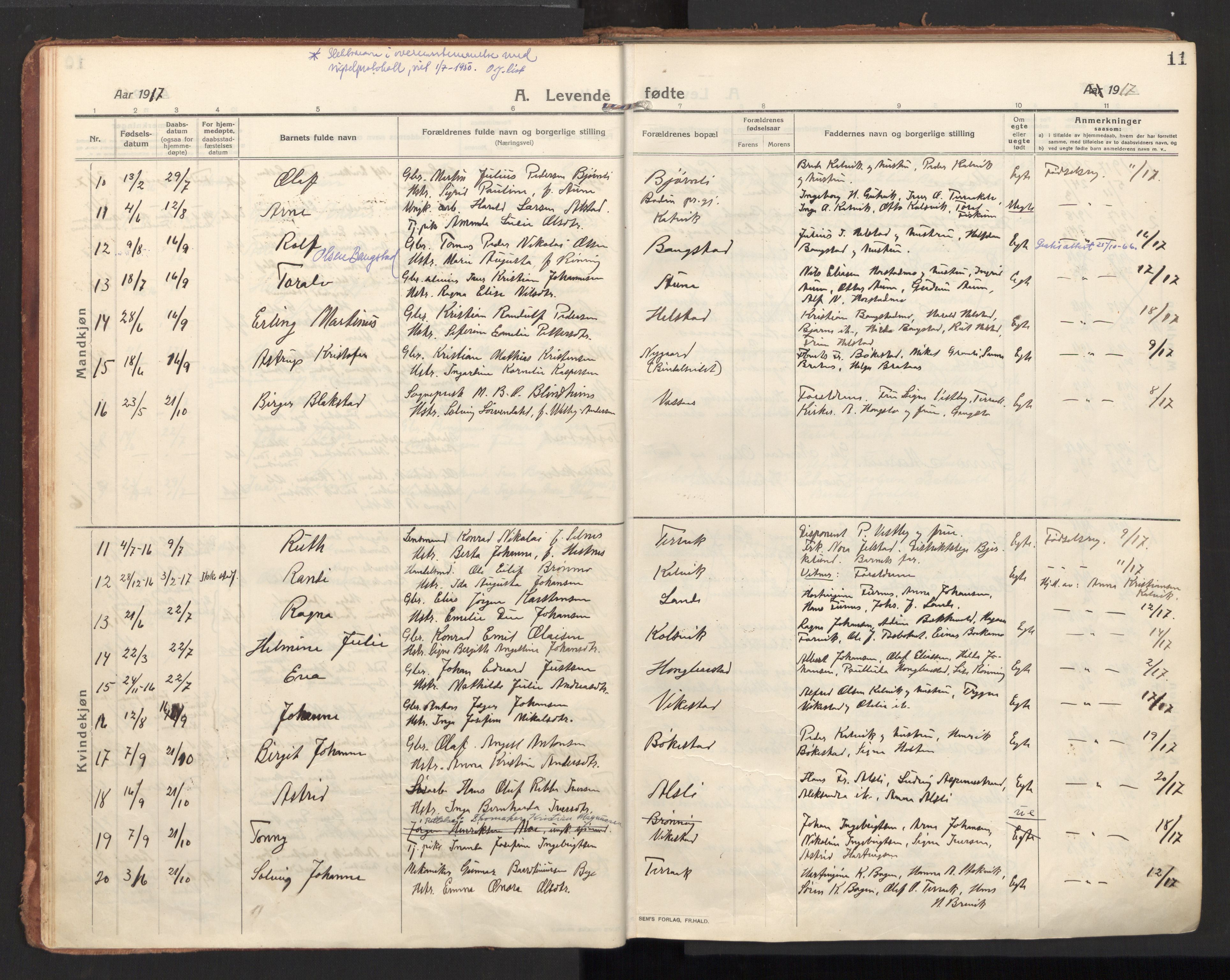 Ministerialprotokoller, klokkerbøker og fødselsregistre - Nordland, AV/SAT-A-1459/810/L0156: Parish register (official) no. 810A15, 1915-1930, p. 11