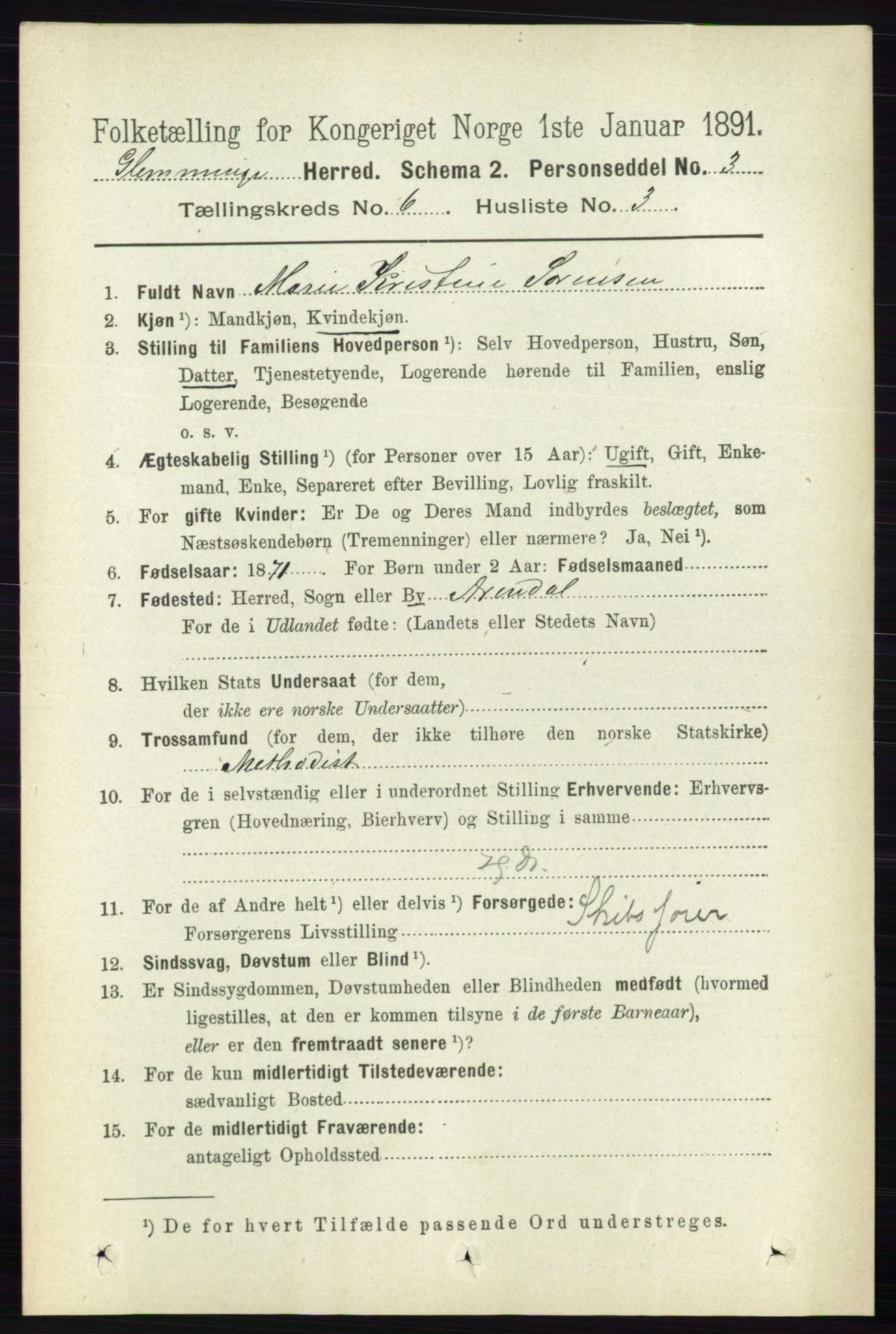 RA, 1891 census for 0132 Glemmen, 1891, p. 7521