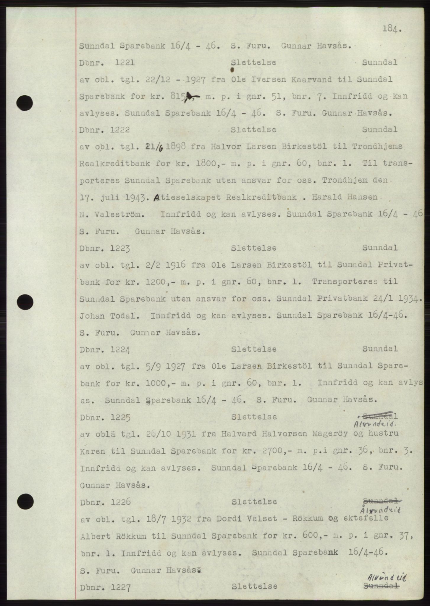 Nordmøre sorenskriveri, AV/SAT-A-4132/1/2/2Ca: Mortgage book no. C82b, 1946-1951, Diary no: : 1221/1946