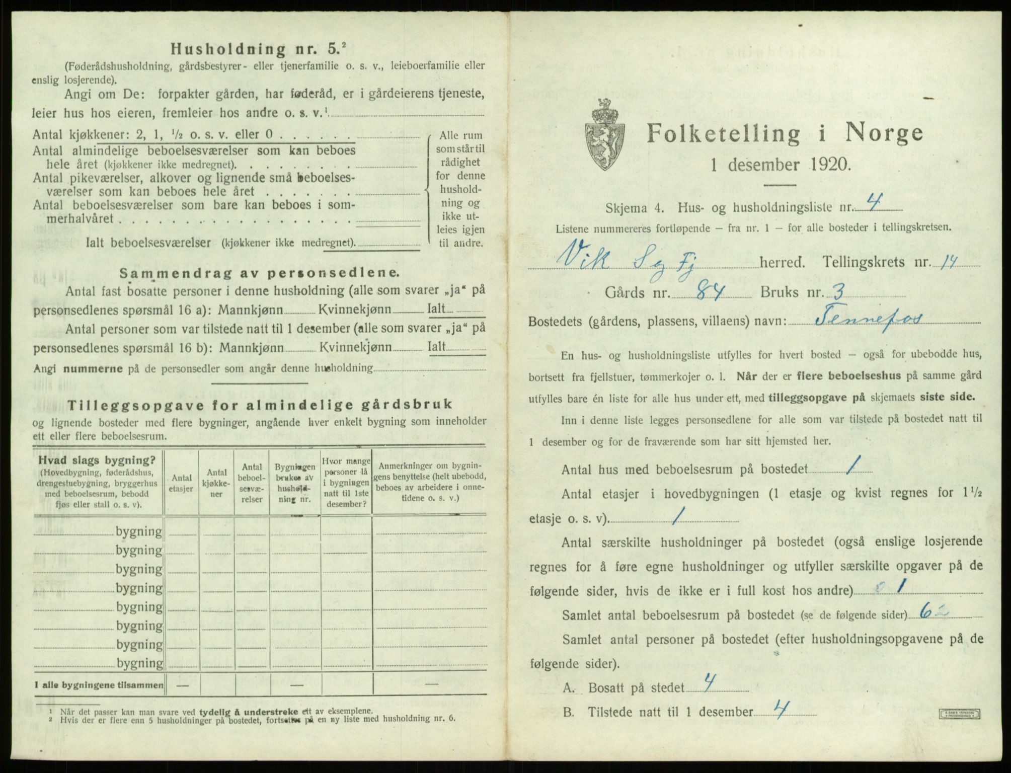 SAB, 1920 census for Vik, 1920, p. 1179