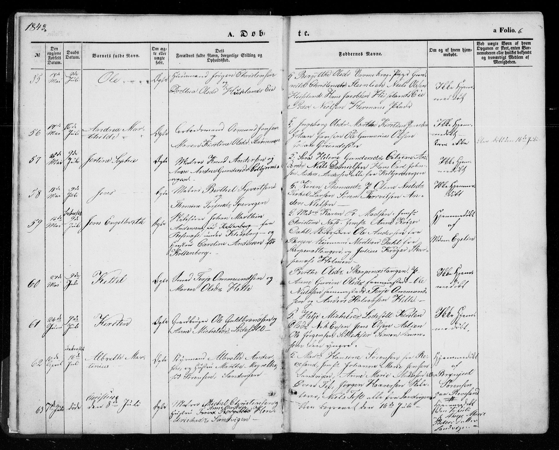 Øyestad sokneprestkontor, AV/SAK-1111-0049/F/Fa/L0014: Parish register (official) no. A 14, 1843-1856, p. 6