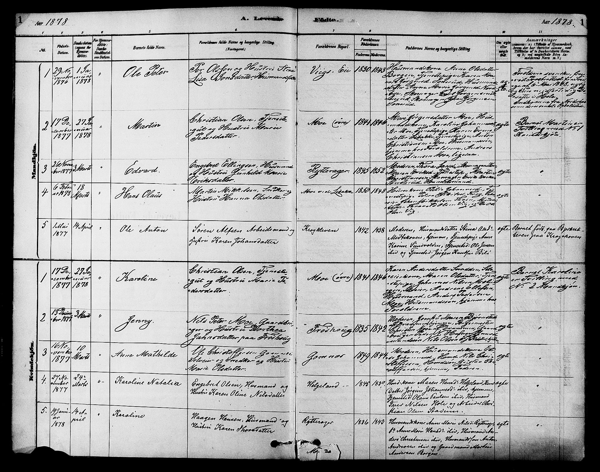 Hole kirkebøker, SAKO/A-228/F/Fa/L0008: Parish register (official) no. I 8, 1878-1891, p. 1