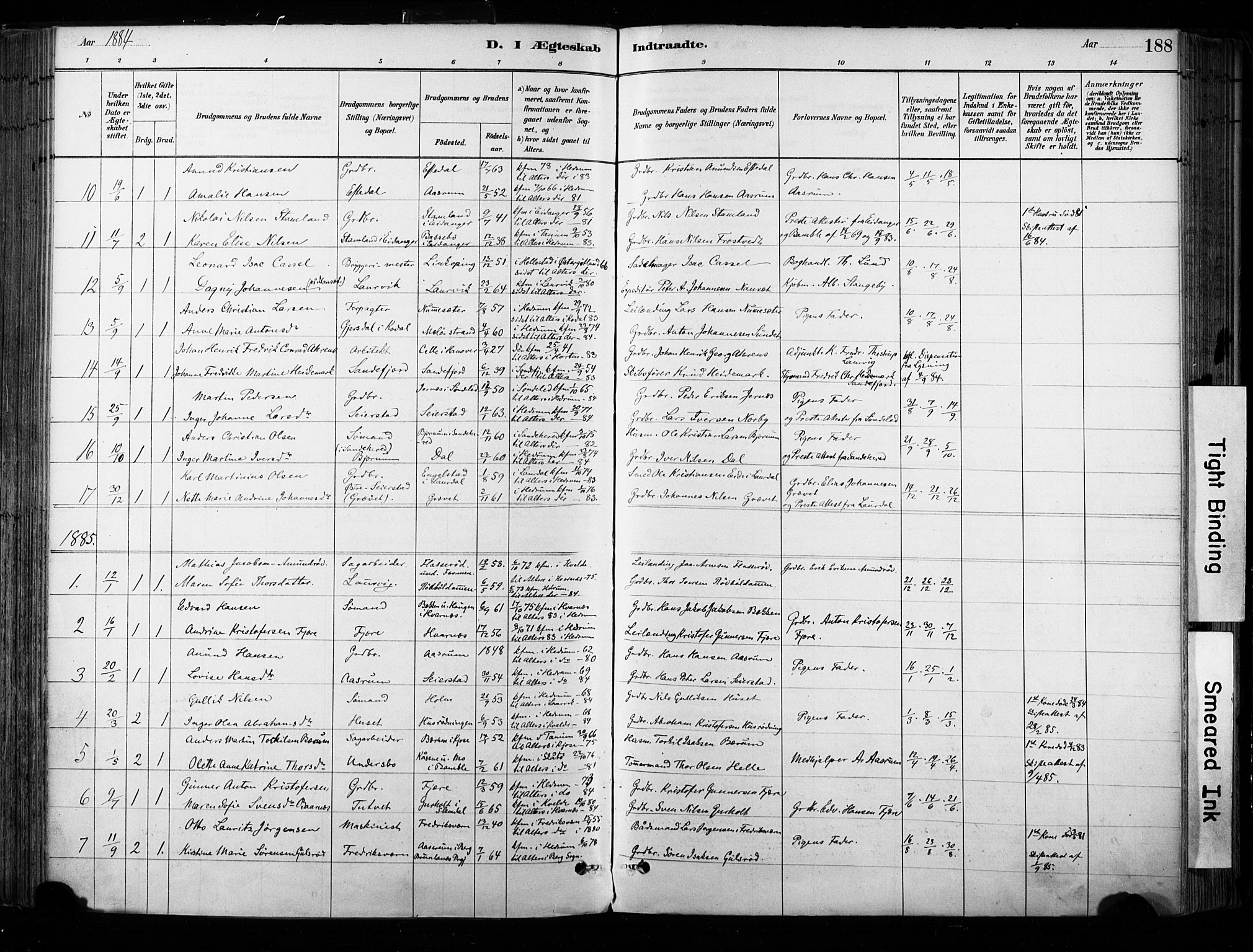 Hedrum kirkebøker, SAKO/A-344/F/Fa/L0009: Parish register (official) no. I 9, 1881-1903, p. 188