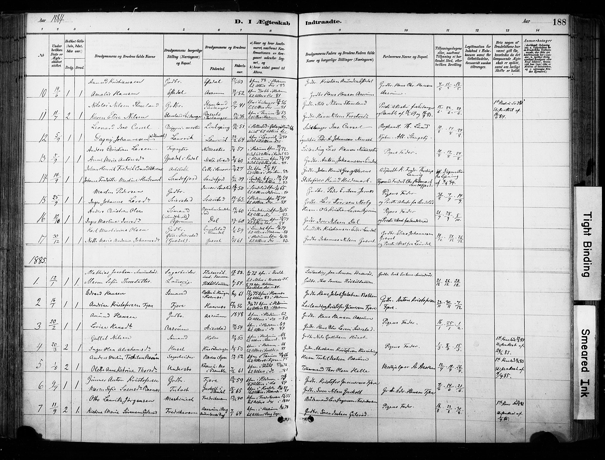 Hedrum kirkebøker, AV/SAKO-A-344/F/Fa/L0009: Parish register (official) no. I 9, 1881-1903, p. 188