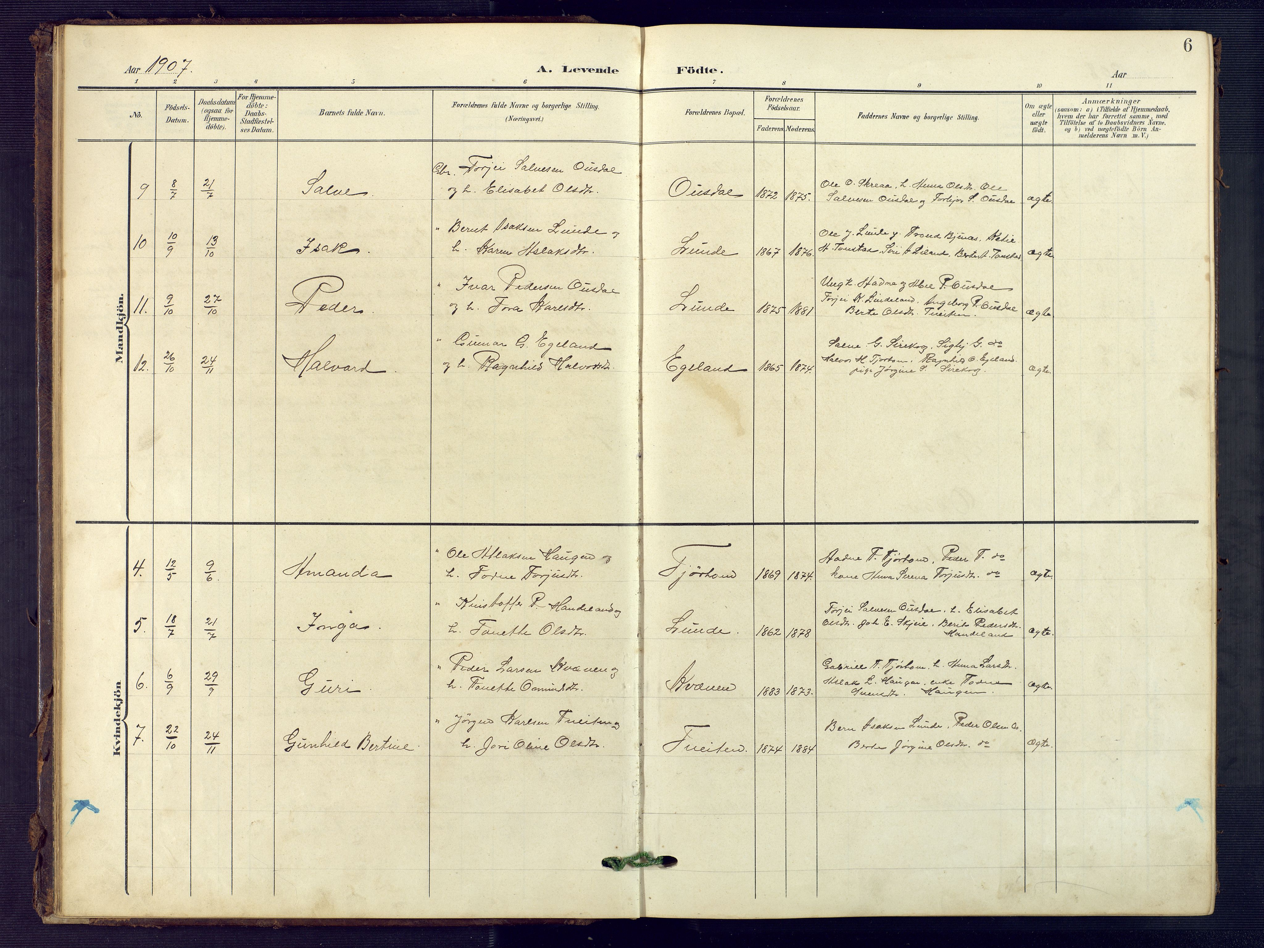 Sirdal sokneprestkontor, SAK/1111-0036/F/Fb/Fba/L0002: Parish register (copy) no. B 2, 1905-1958, p. 6