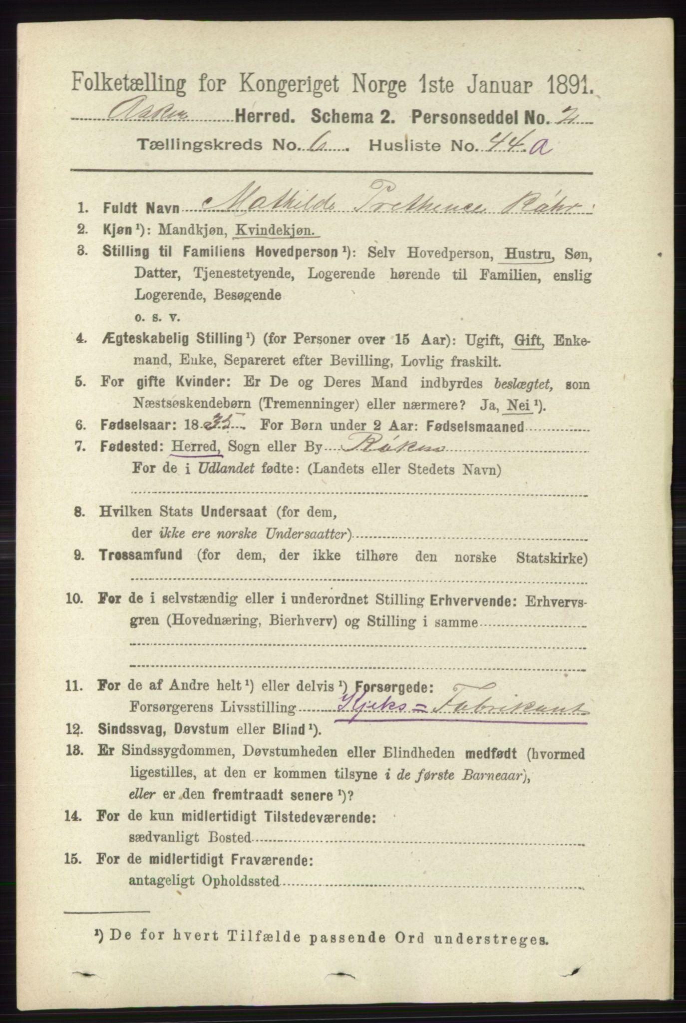 RA, 1891 census for 0220 Asker, 1891, p. 4455