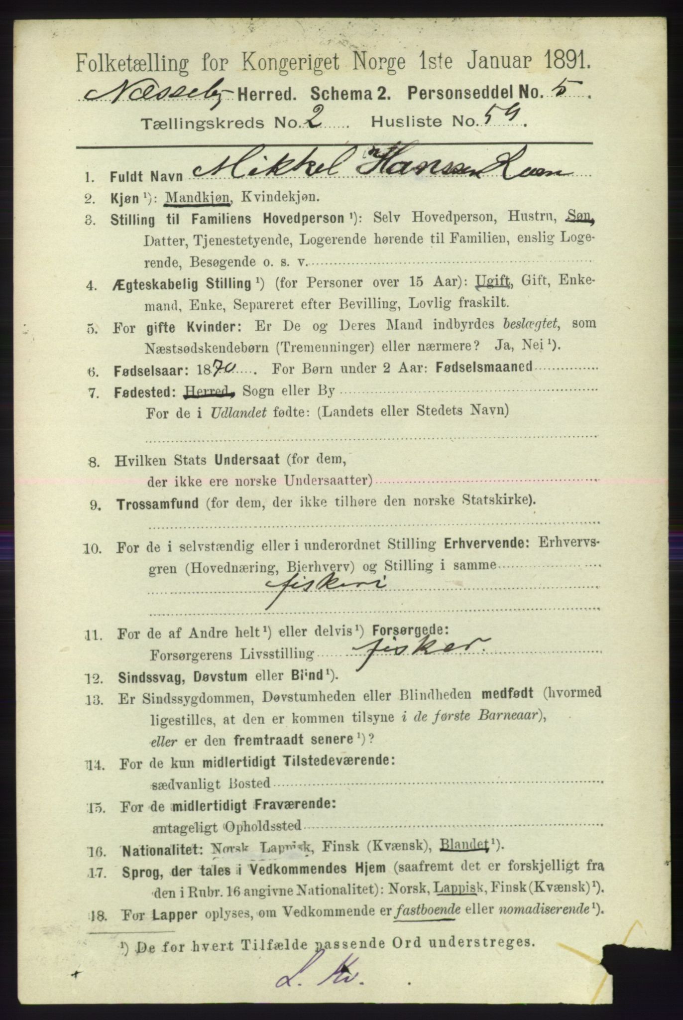 RA, 1891 census for 2027 Nesseby, 1891, p. 980