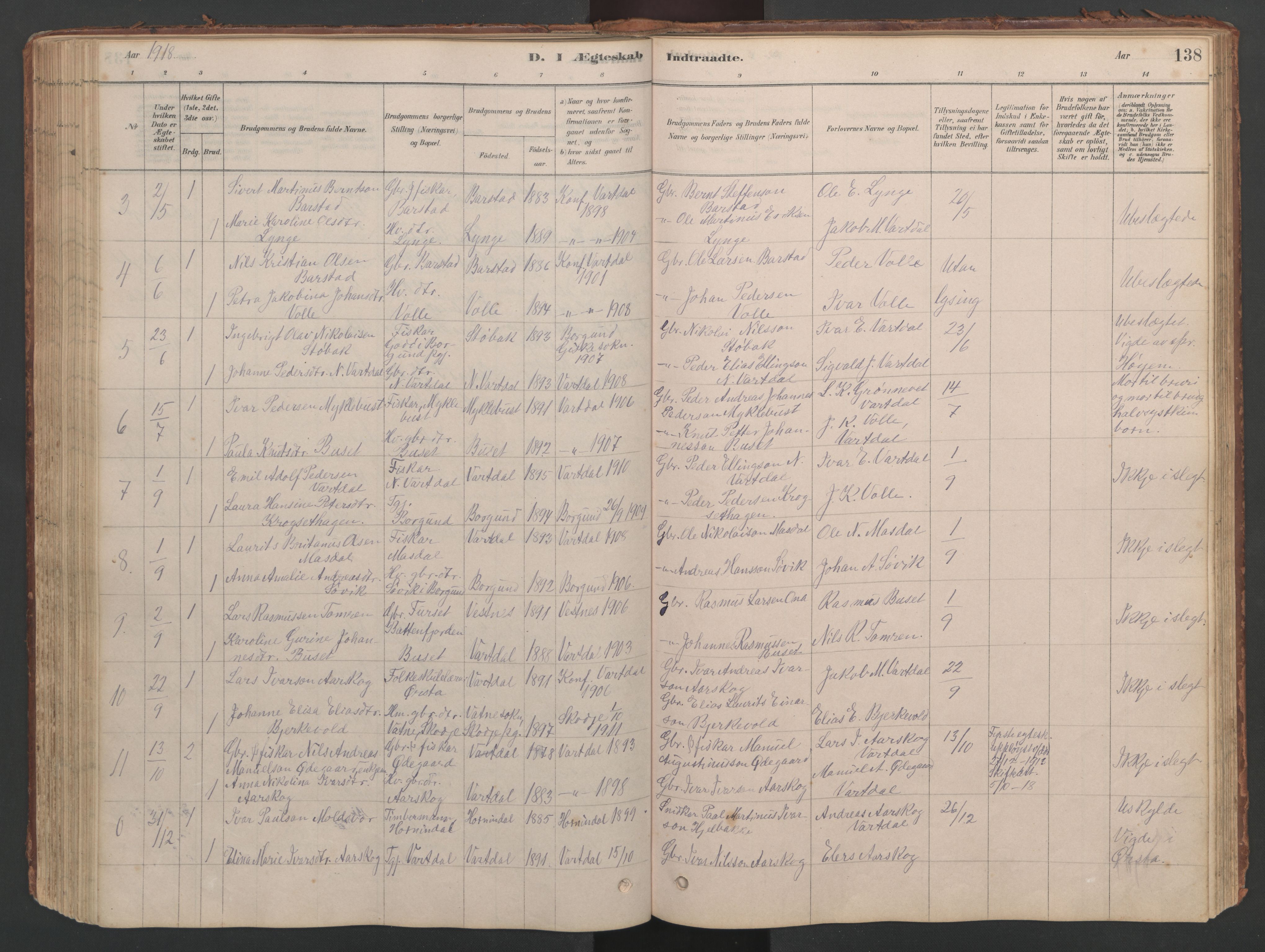 Ministerialprotokoller, klokkerbøker og fødselsregistre - Møre og Romsdal, AV/SAT-A-1454/514/L0201: Parish register (copy) no. 514C01, 1878-1919, p. 138