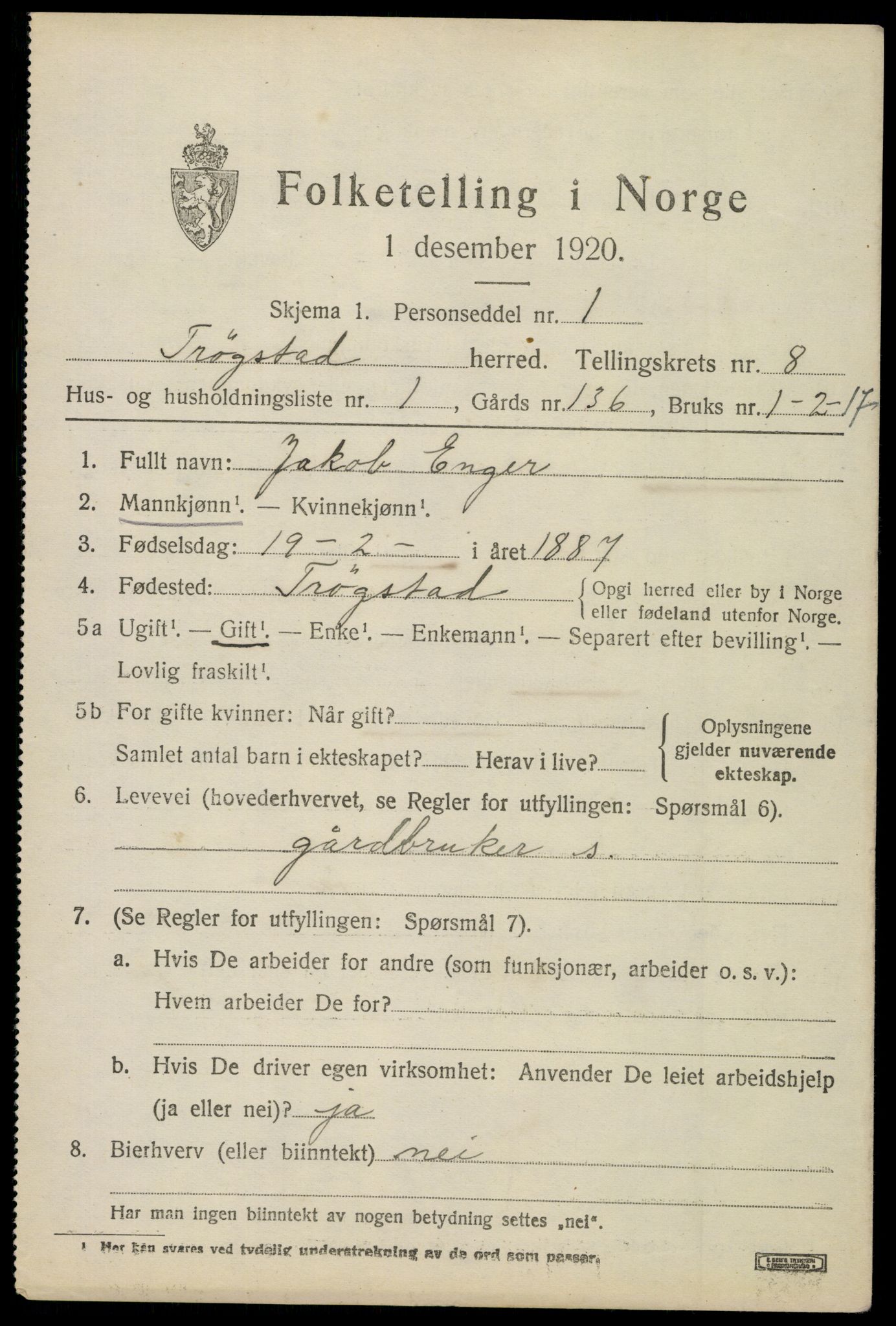 SAO, 1920 census for Trøgstad, 1920, p. 8426