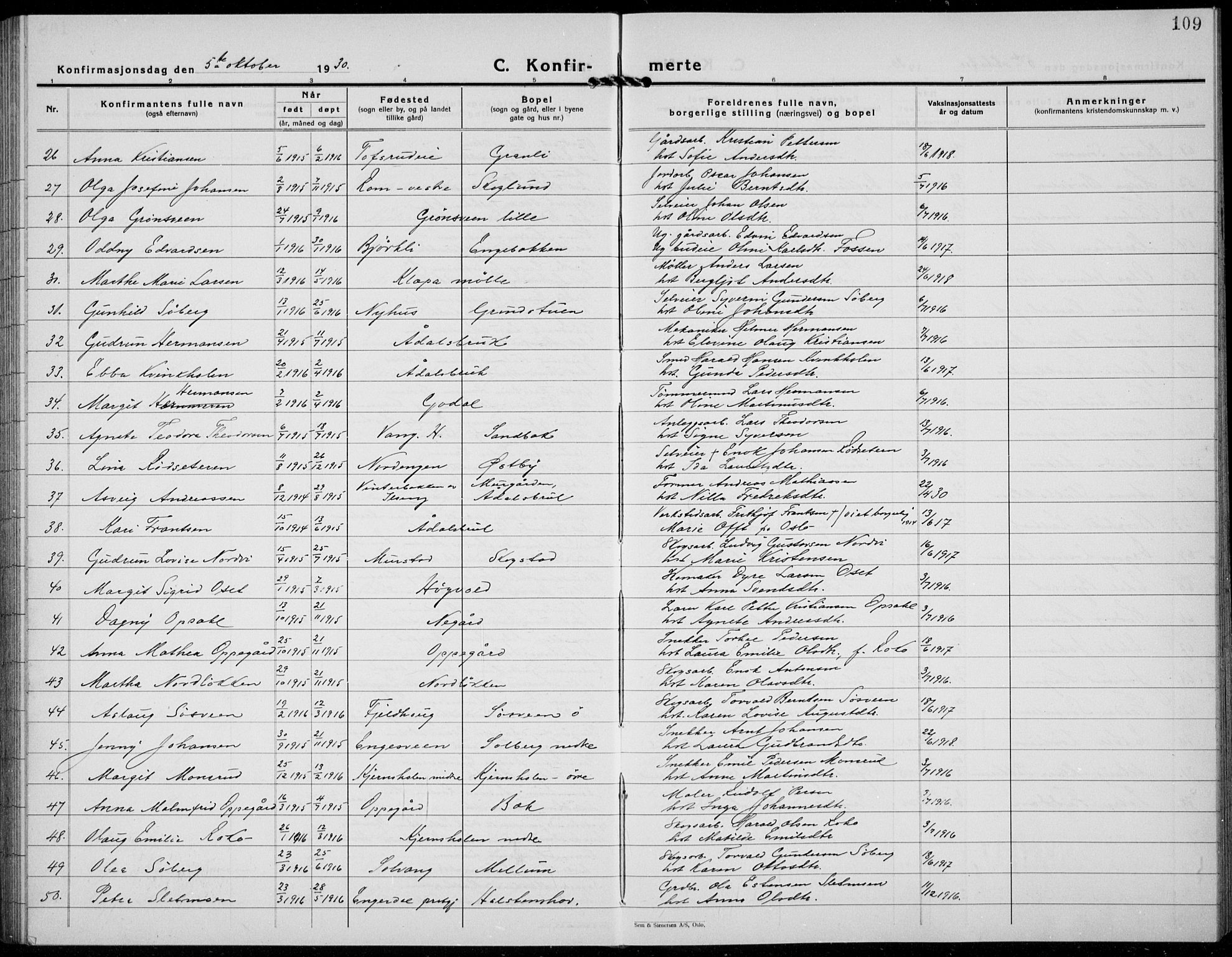 Løten prestekontor, AV/SAH-PREST-022/L/La/L0009: Parish register (copy) no. 9, 1930-1939, p. 109