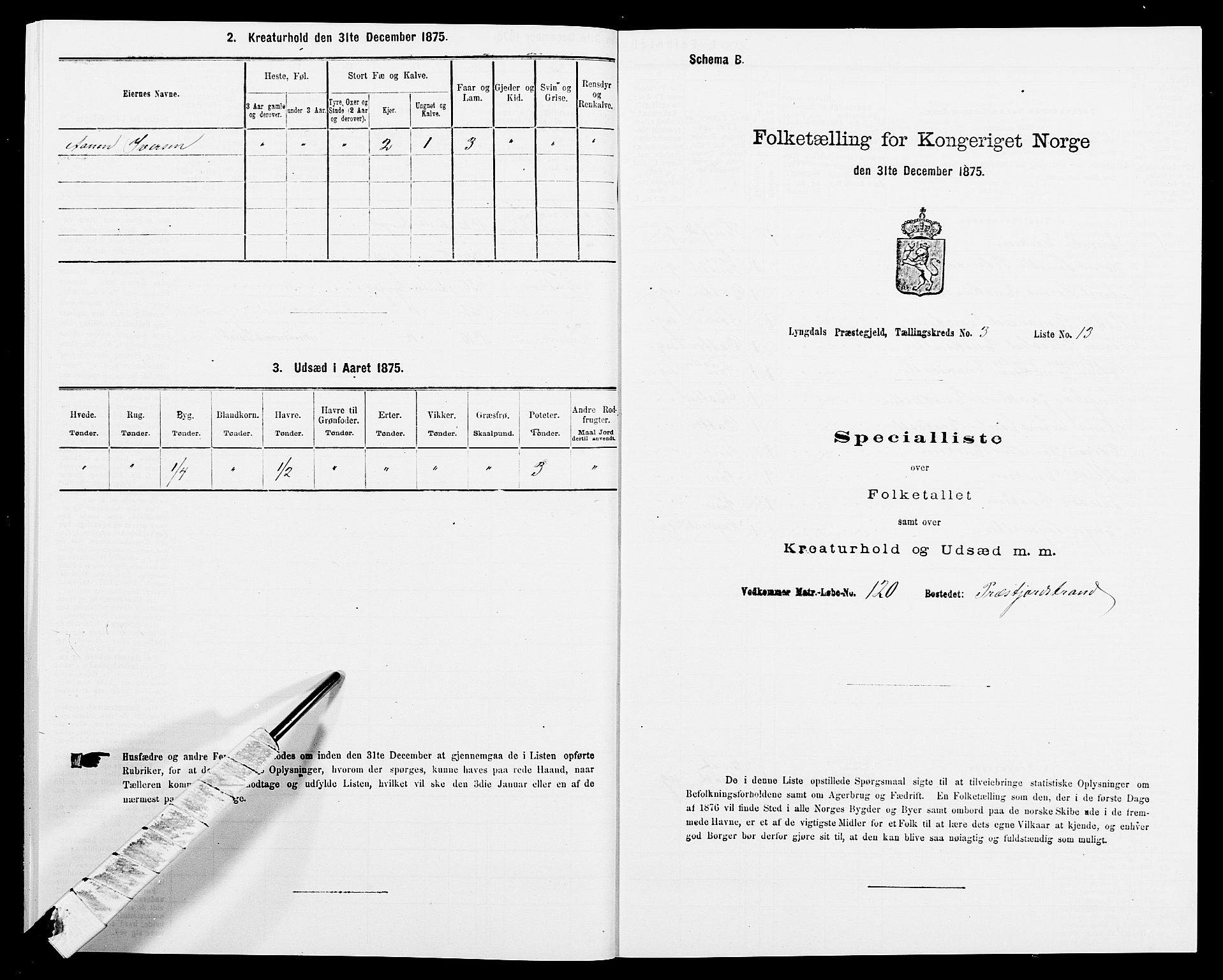 SAK, 1875 census for 1032P Lyngdal, 1875, p. 501