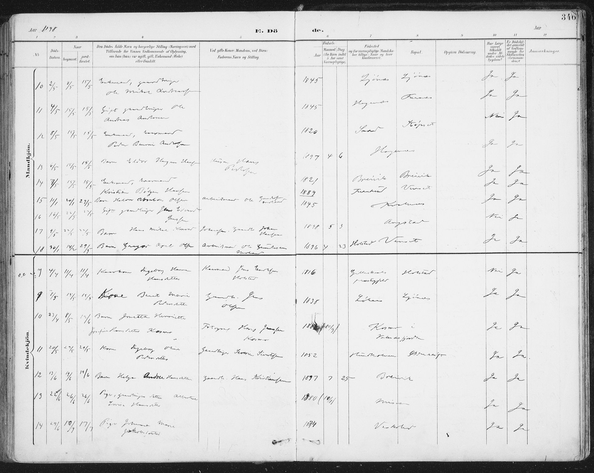 Ministerialprotokoller, klokkerbøker og fødselsregistre - Nordland, AV/SAT-A-1459/852/L0741: Parish register (official) no. 852A11, 1894-1917, p. 346