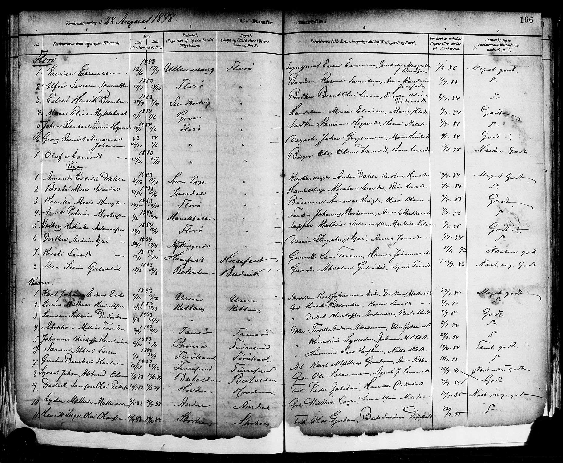 Kinn sokneprestembete, SAB/A-80801/H/Hab/Haba/L0002: Parish register (copy) no. A 2, 1882-1906, p. 166